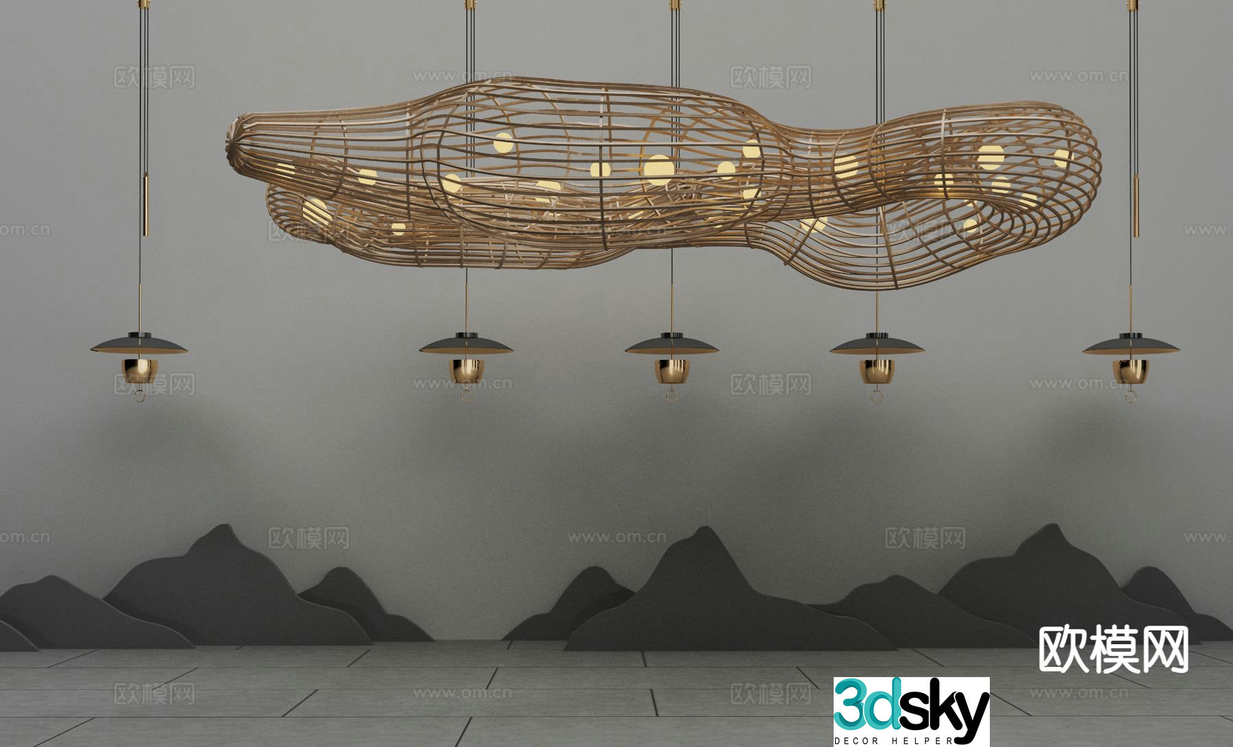 New Chinese style decorative lamp lobby lamp 3d model