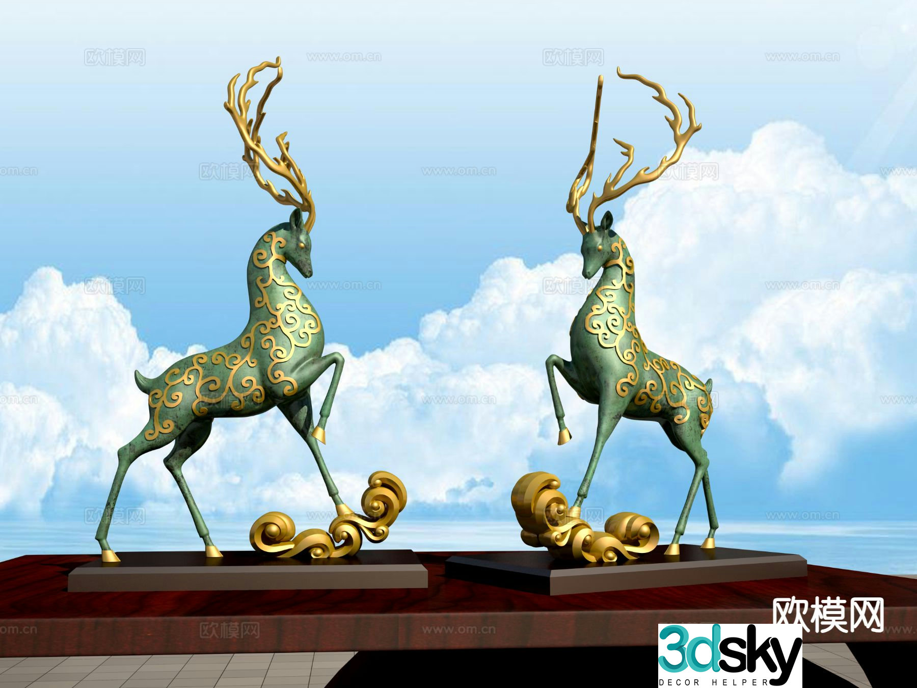 Sika deer sculpture landscape 3d model