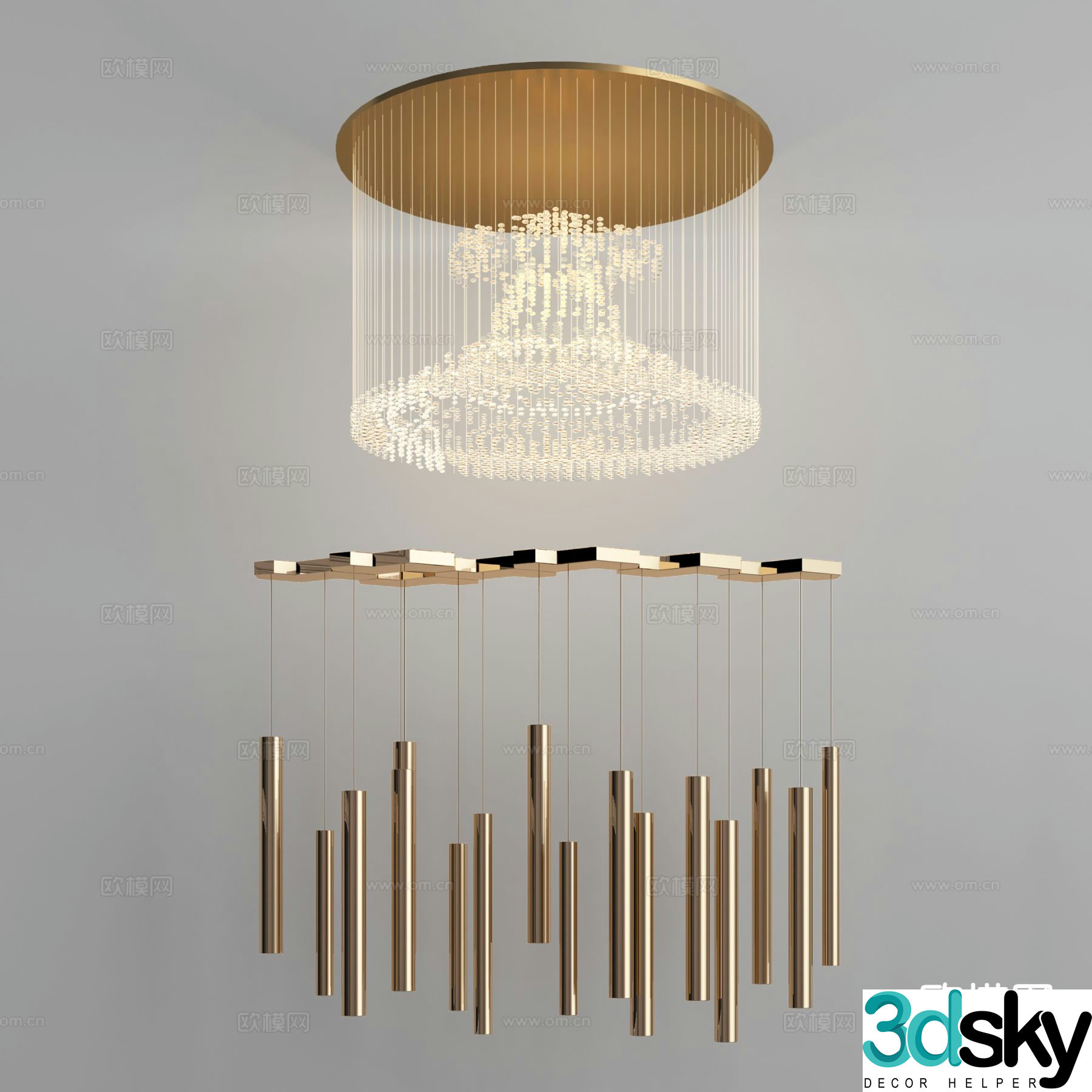 Light luxury chandelier hall chandelier 3d model
