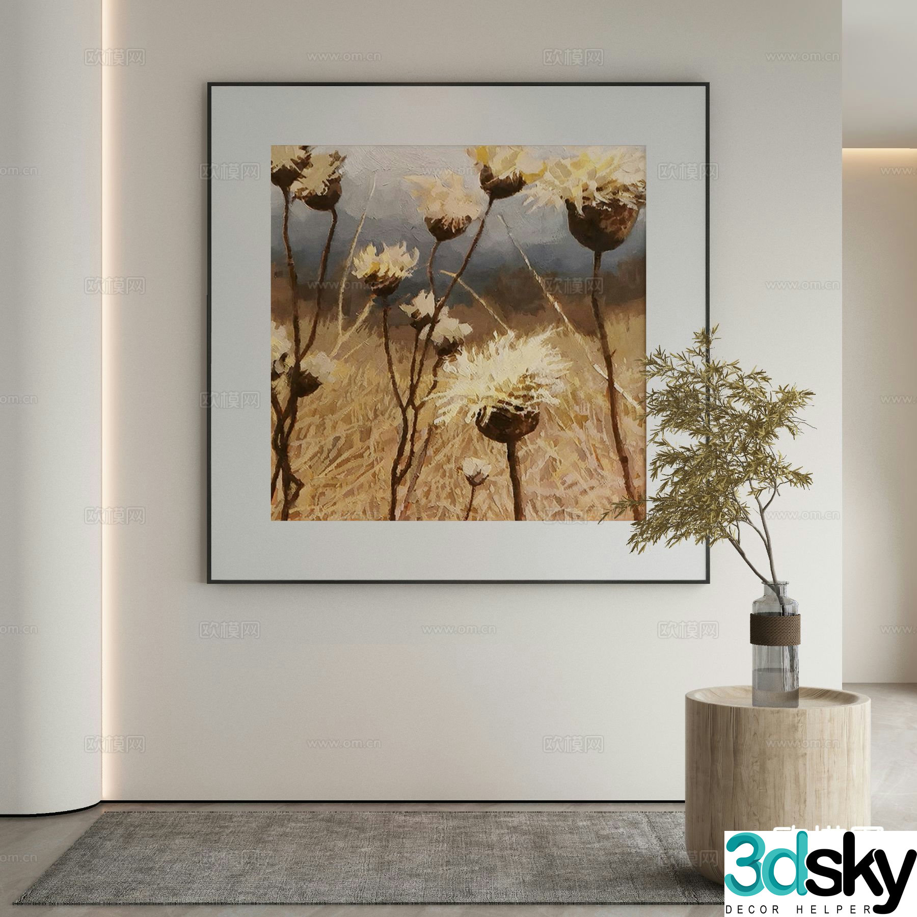 Wabi-sabi art painting plant painting decorative painting 3D model