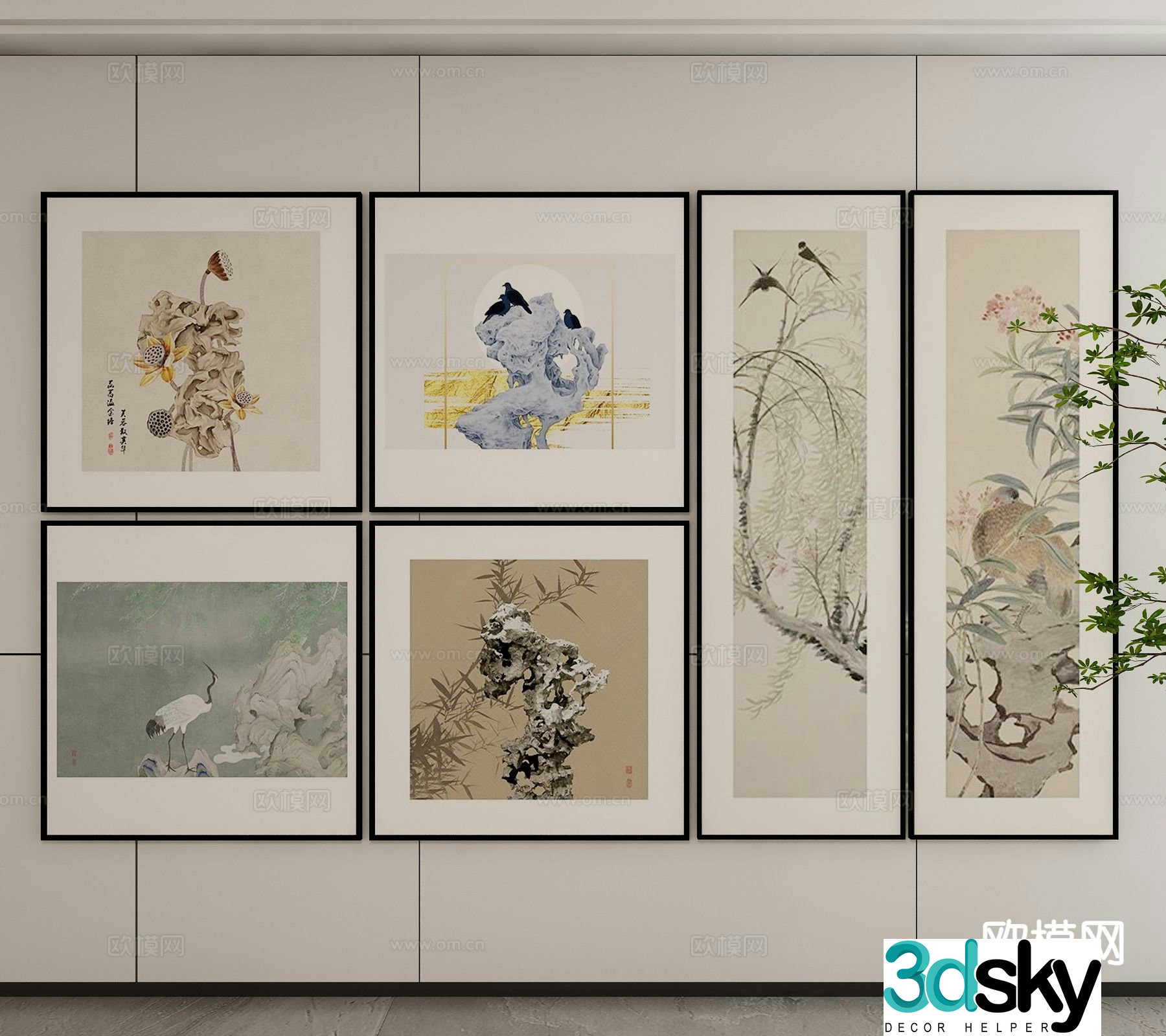 New Chinese style flower and bird painting Zen hanging painting 3D model