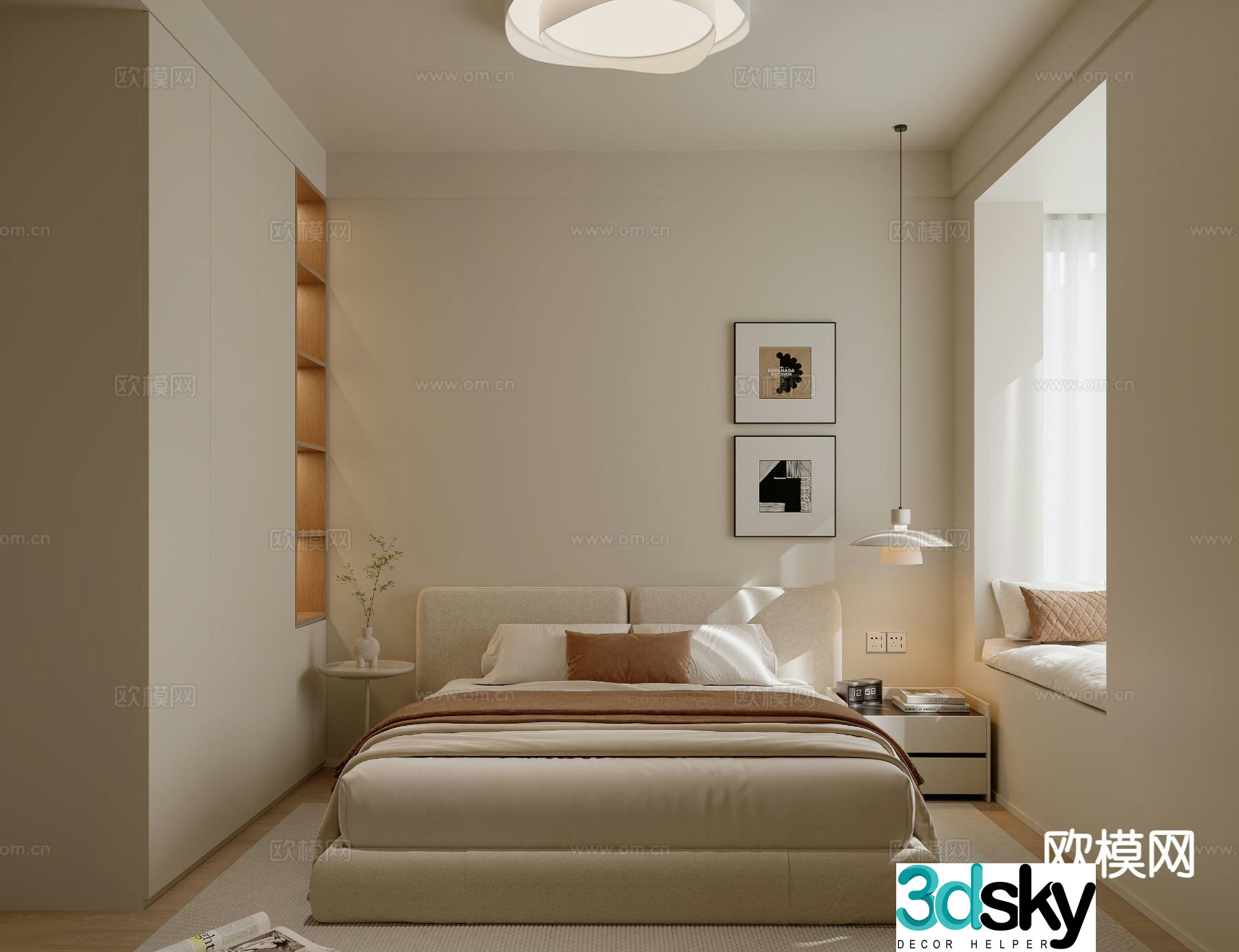 Cream style bedroom second bedroom 3D model