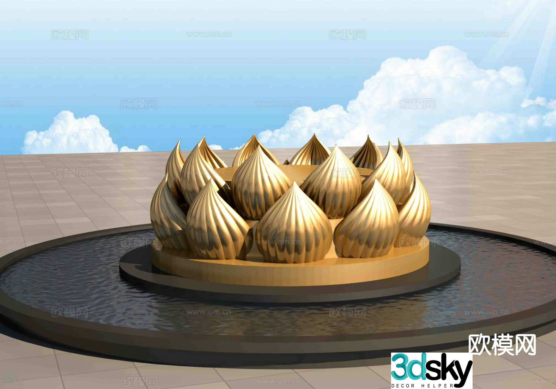 Chinese lotus platform sculpture 3d model
