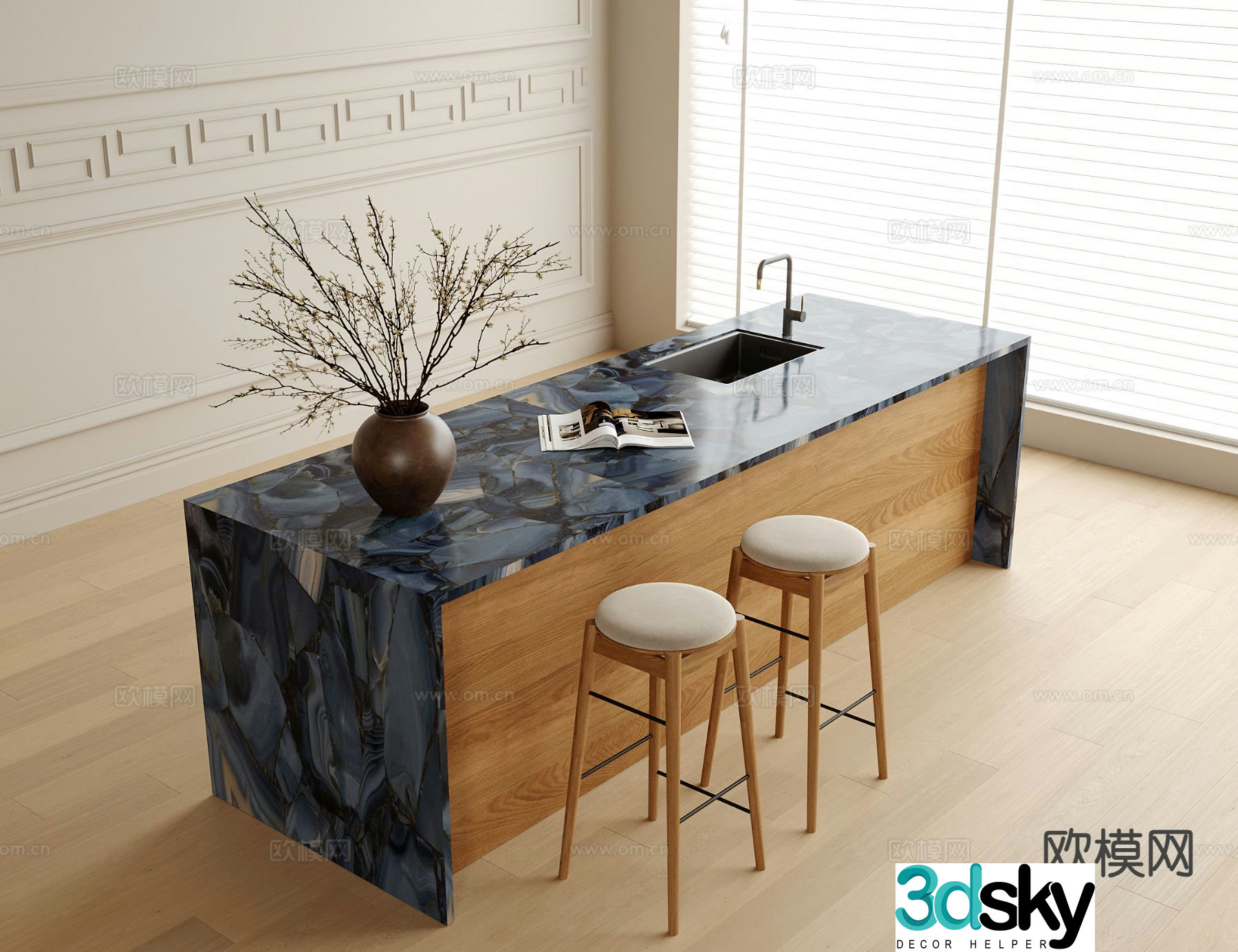 Nordic bar marble bar bar chair 3d model