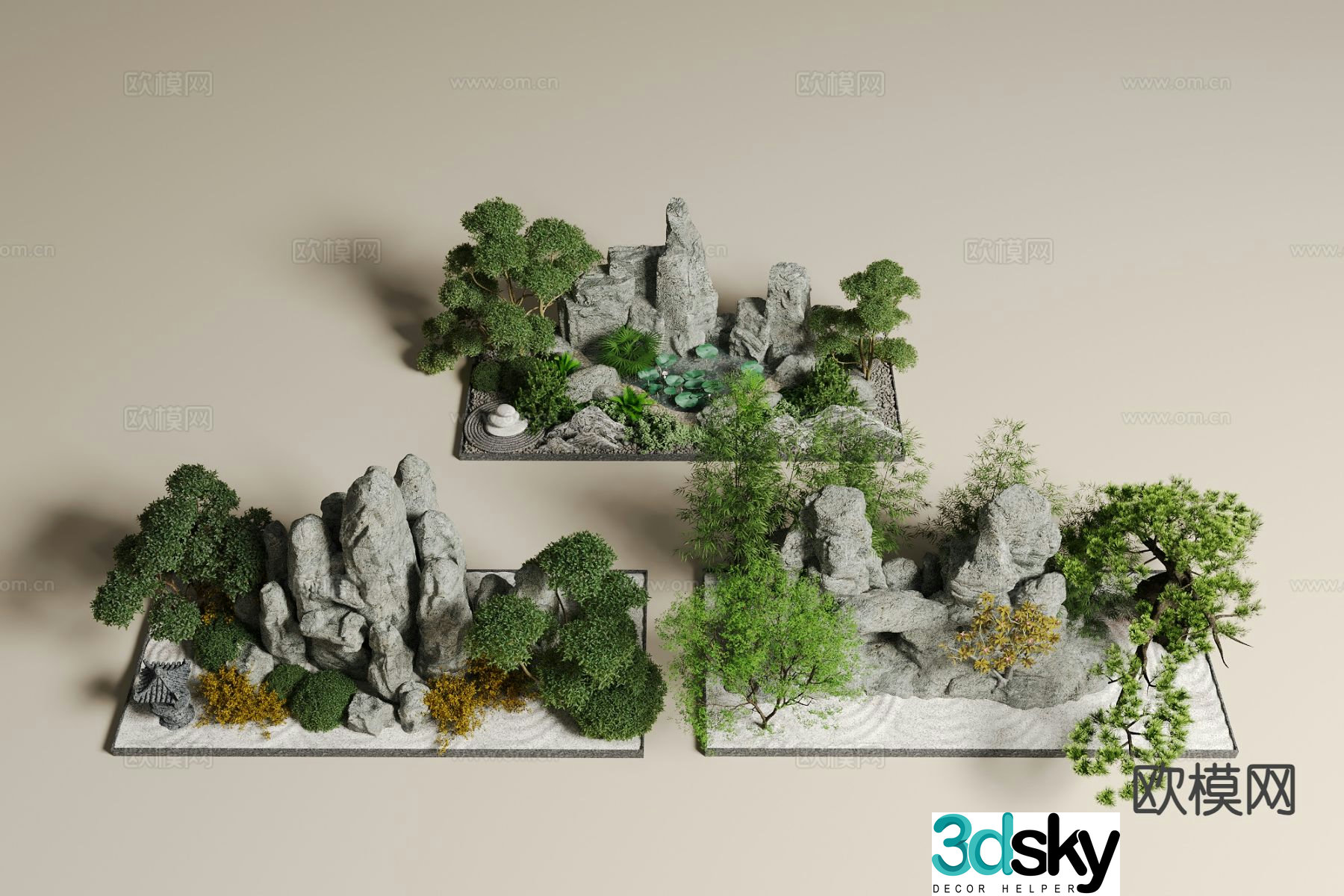 Rockery waterscape courtyard landscape sketch 3D model