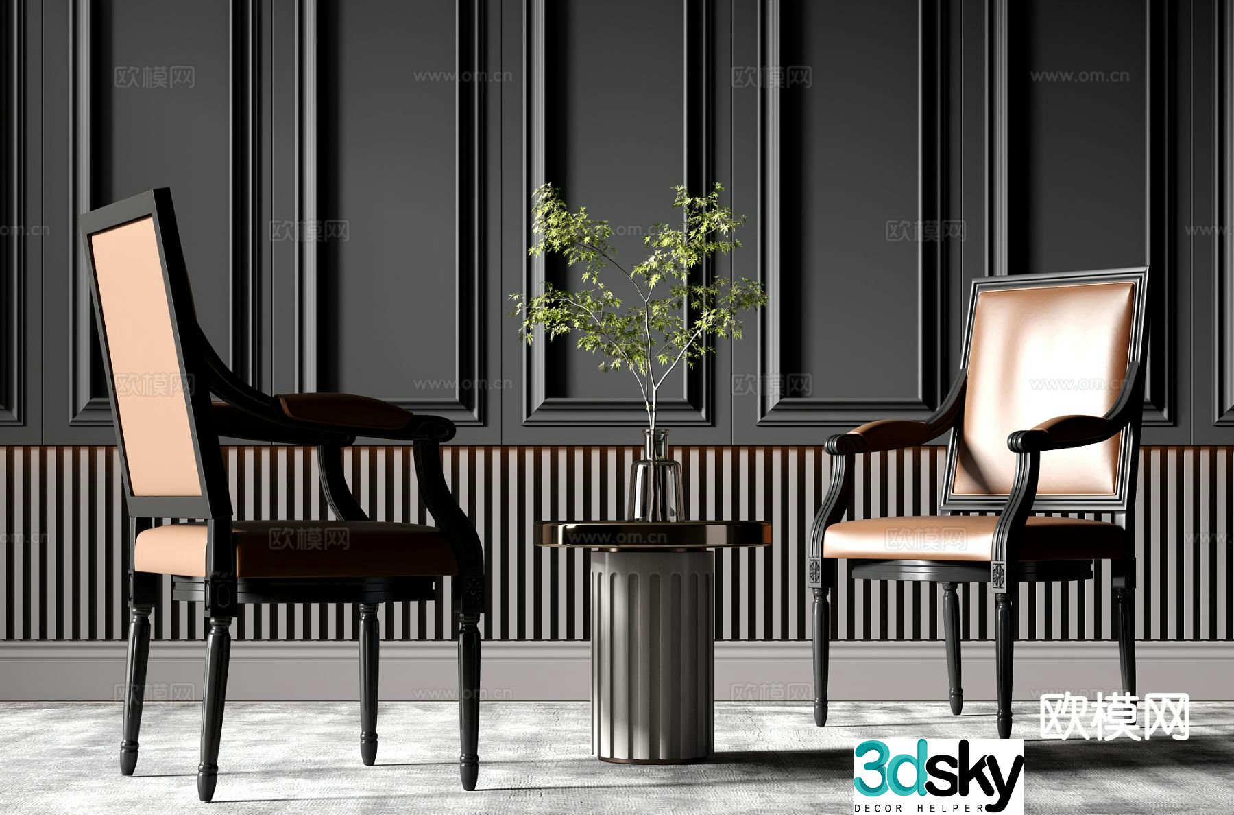 Simple European leisure chair dining chair chair 3d model