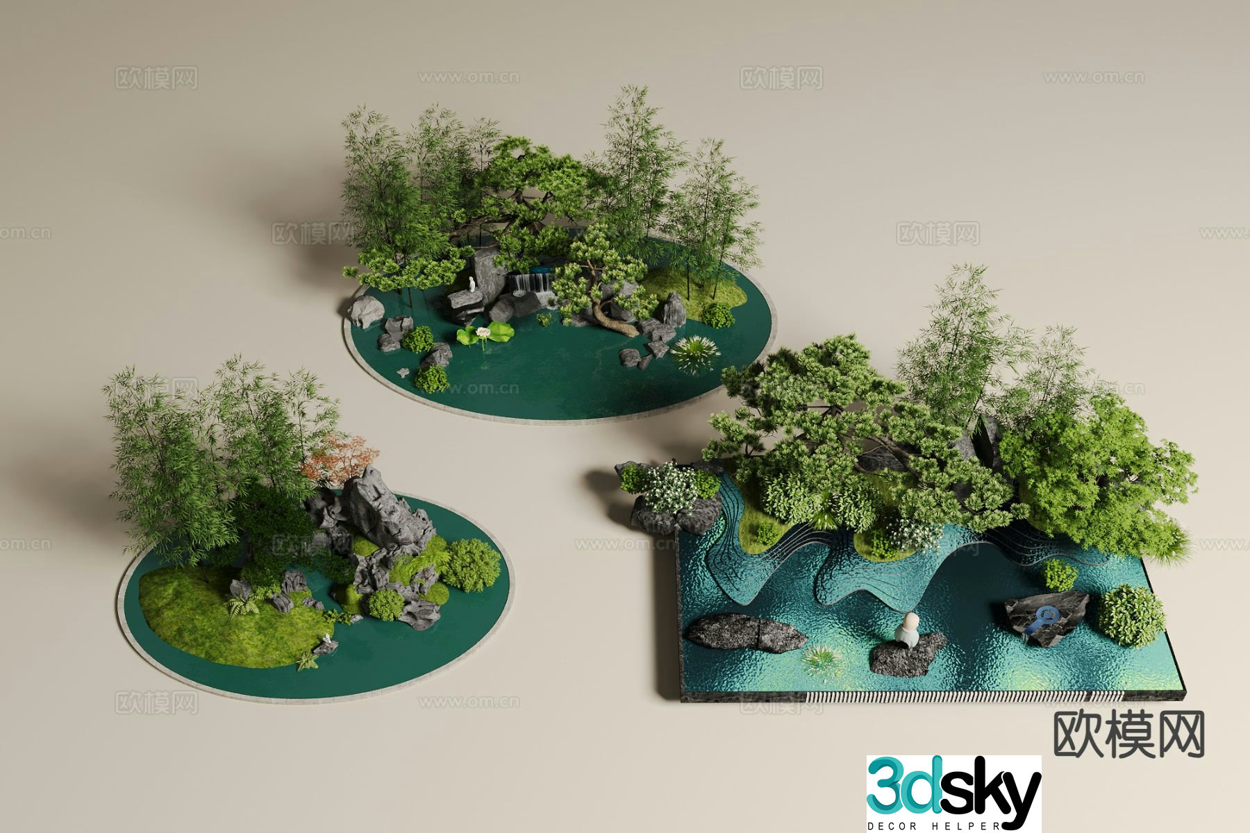 Chinese rockery waterscape courtyard landscape sketch 3D model