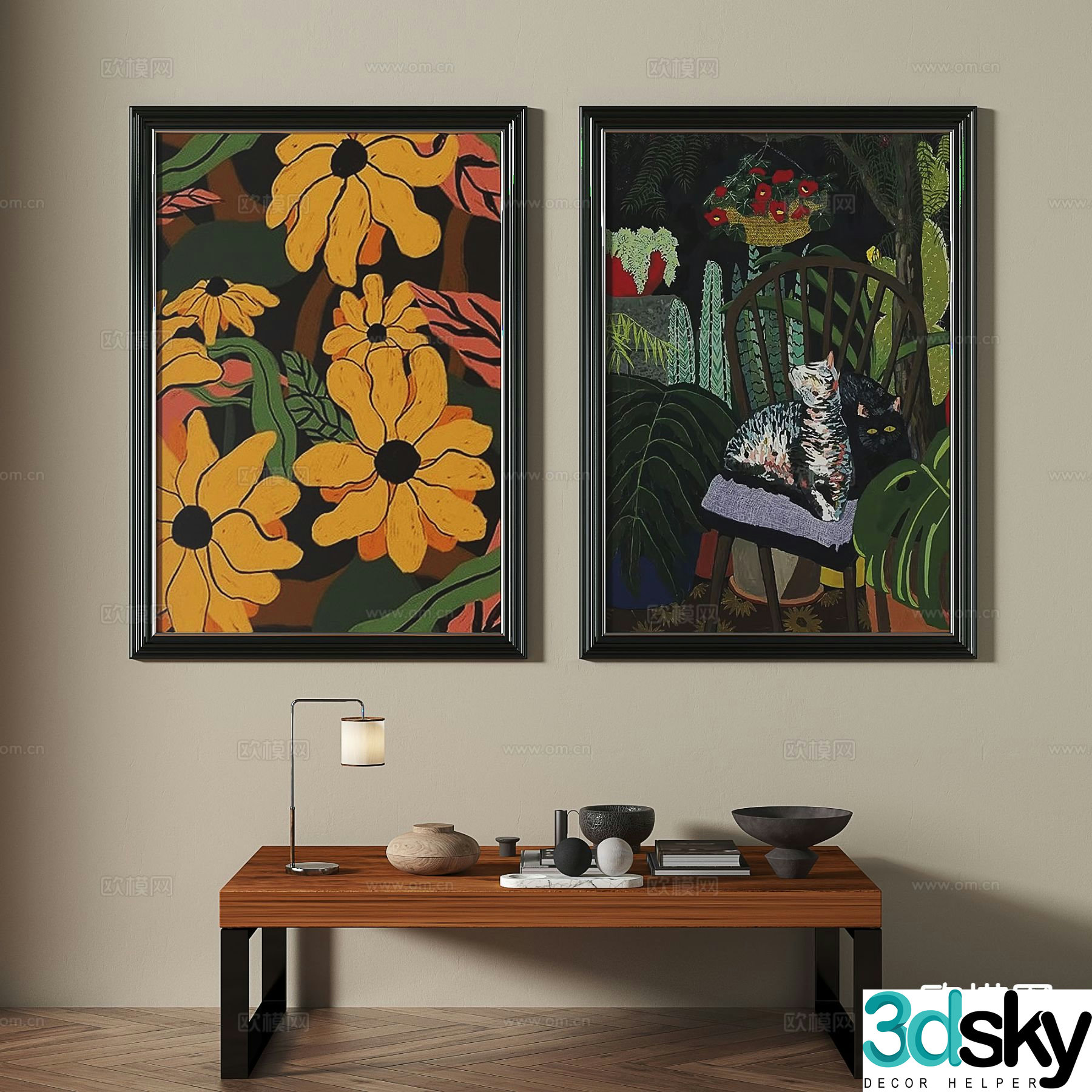 French retro painting flower oil painting decorative painting 3d model