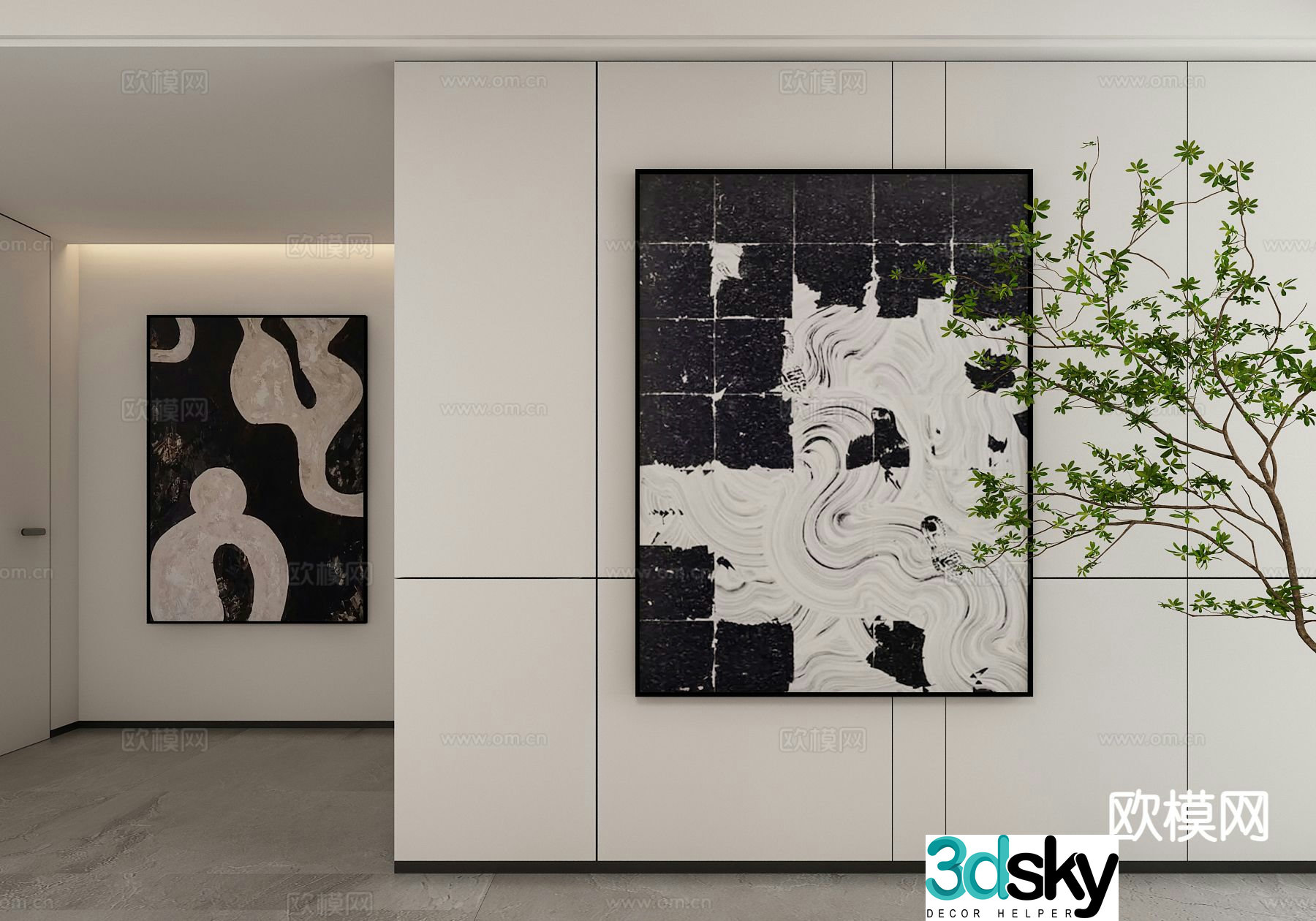 Black and white decorative painting abstract hanging painting 3d model