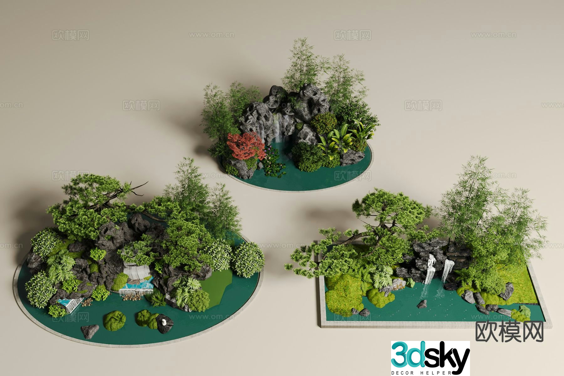 Chinese rockery waterscape courtyard landscape sketch 3D model