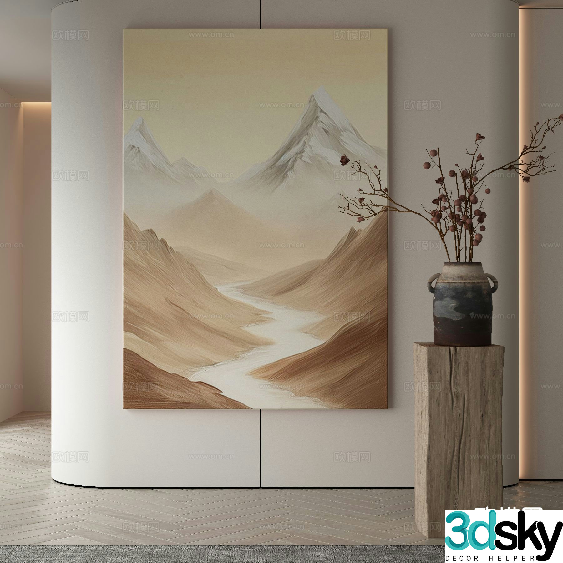 Wabi-sabi oil painting landscape painting decorative painting 3d model
