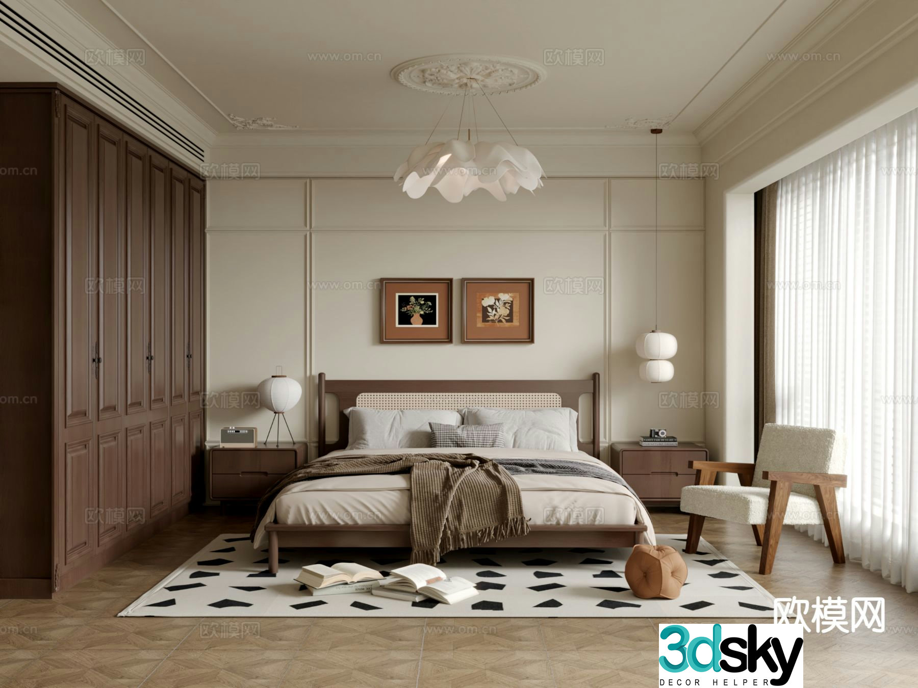 Wabi-sabi style bedroom master bedroom 3d model