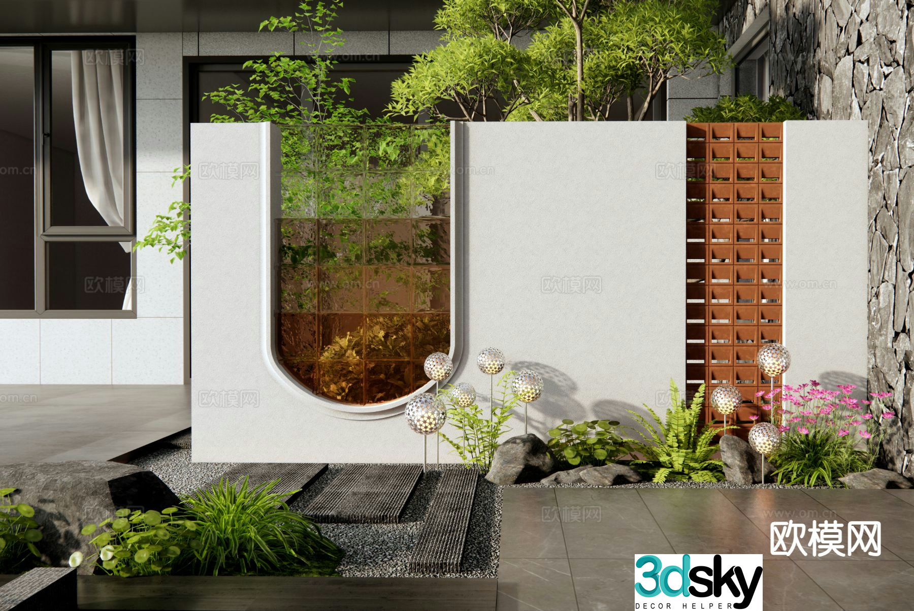 Courtyard landscape wall Entrance landscape wall 3D model
