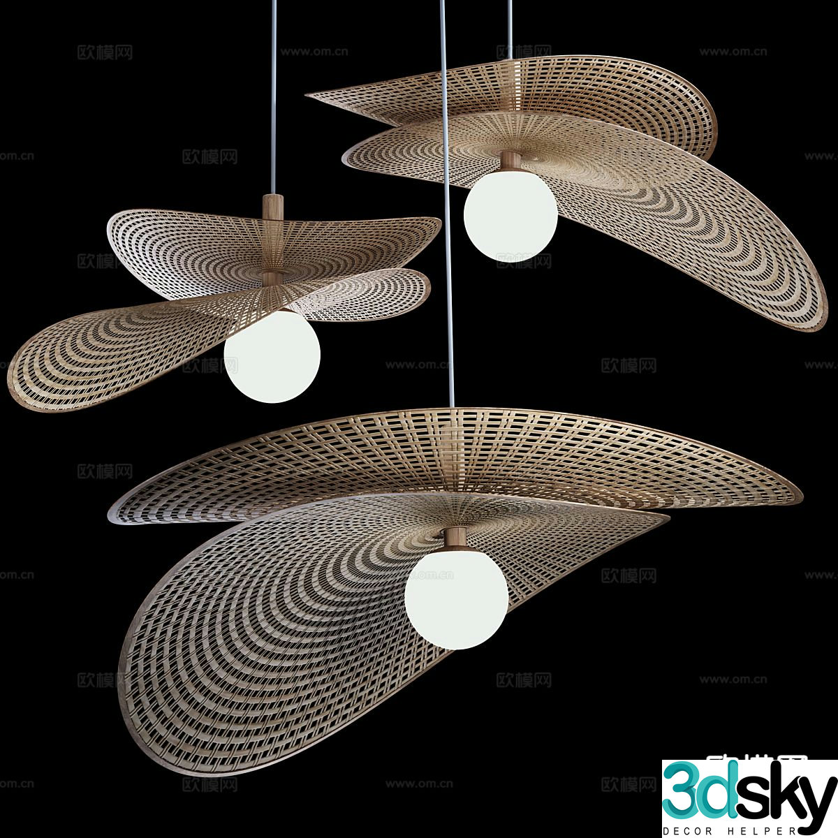Wabi-sabi chandelier rattan chandelier 3d model