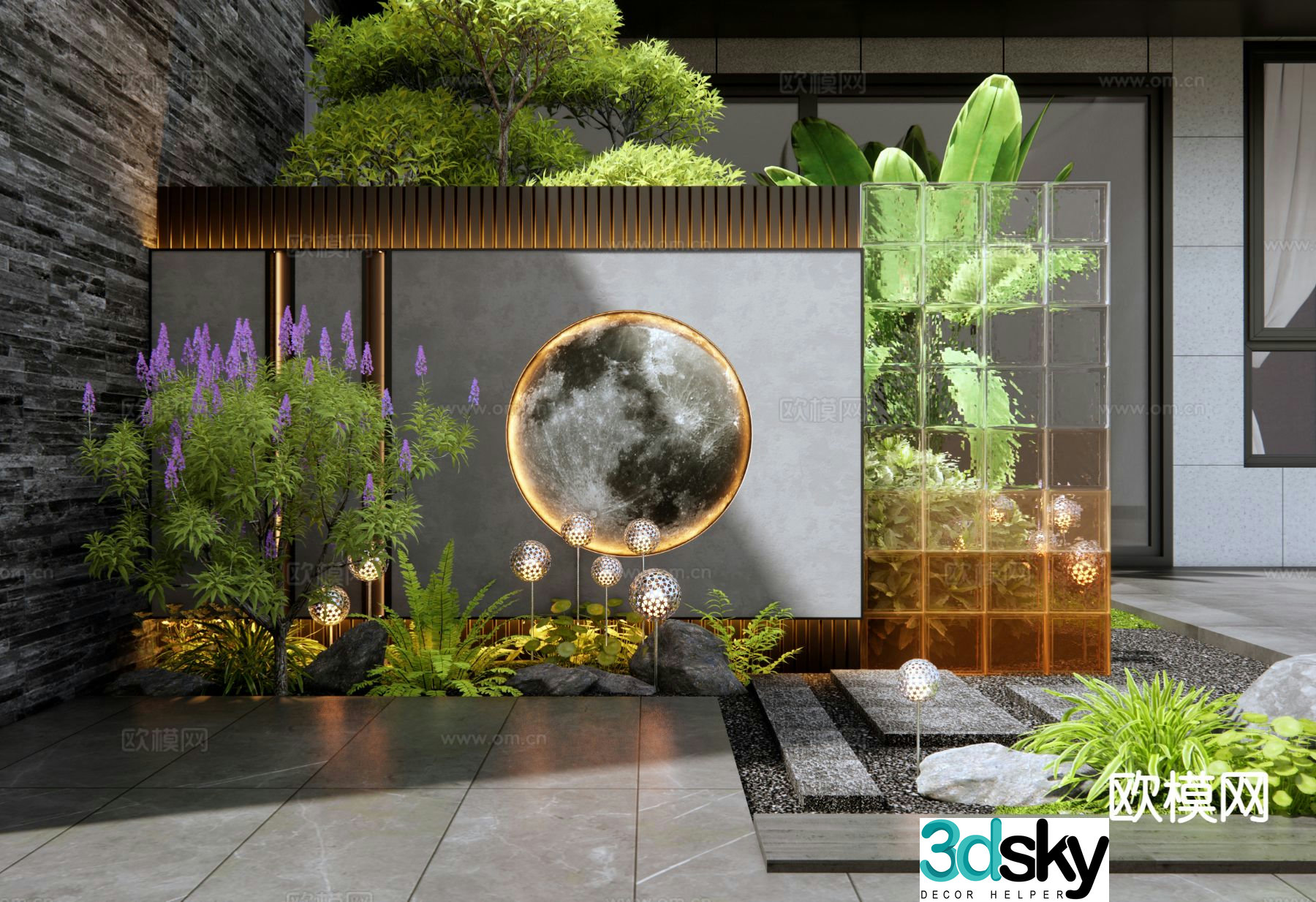 Modern courtyard landscape wall entrance landscape wall 3D model