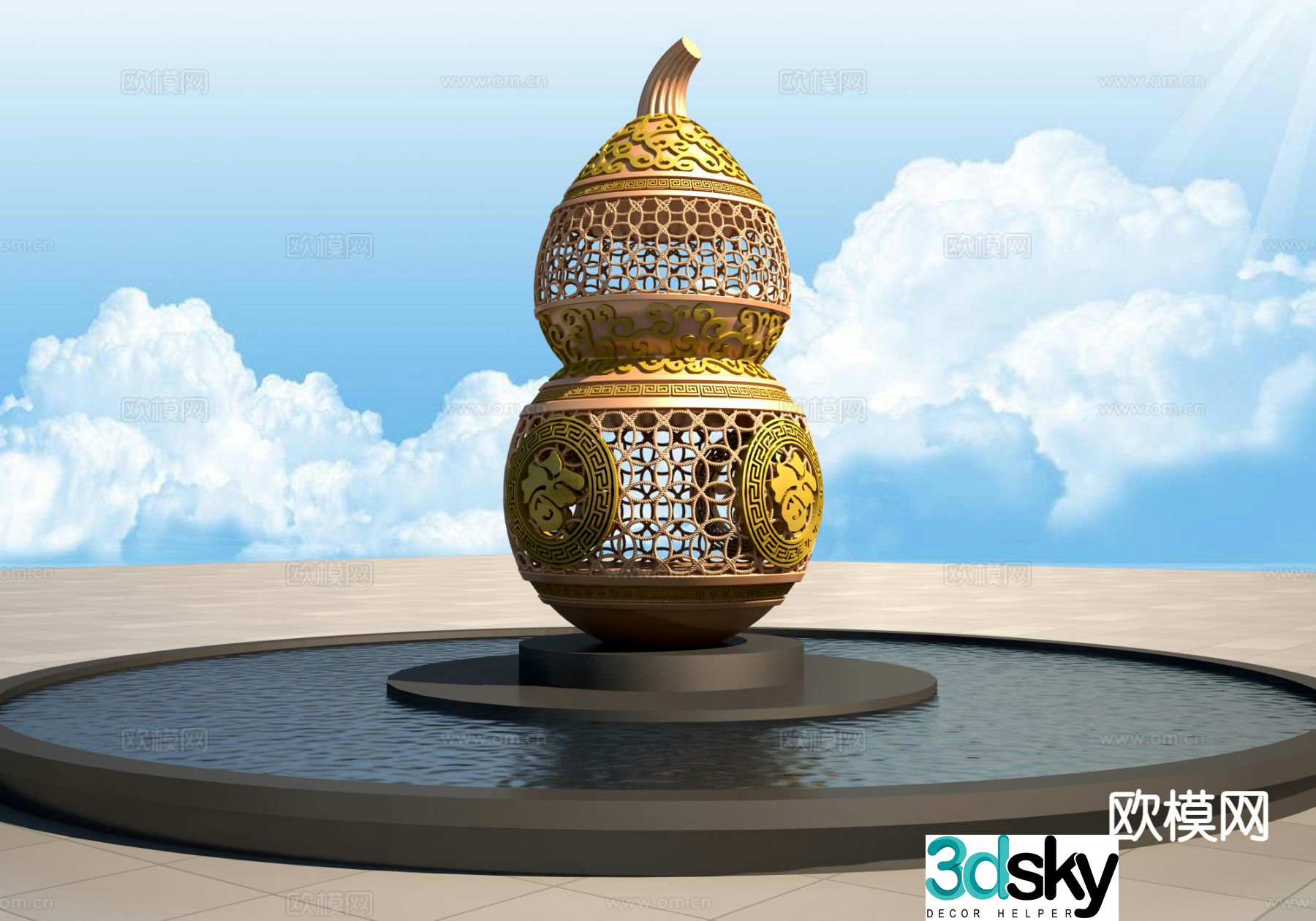 New Chinese style gourd sculpture urban sculpture 3d model
