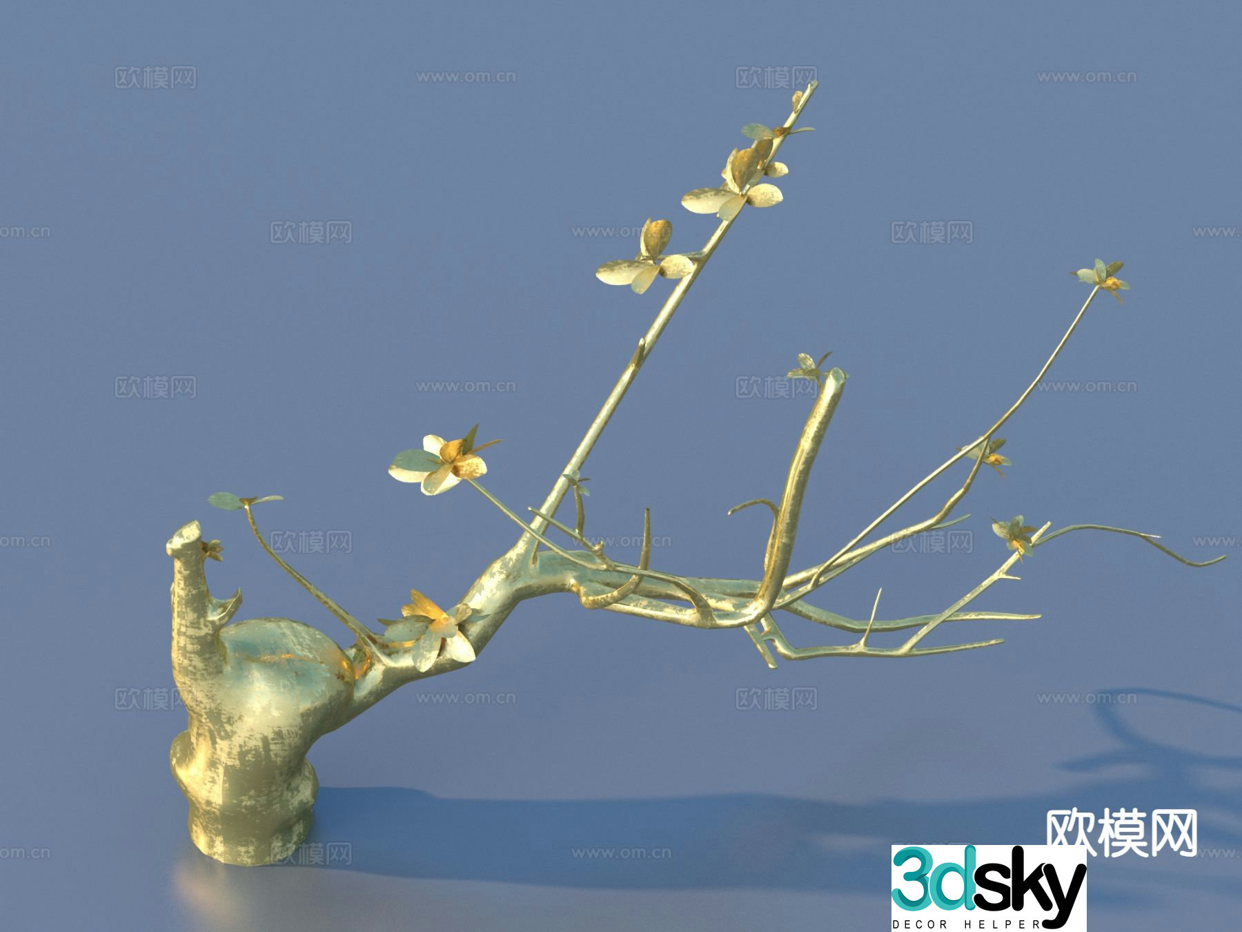Golden branch tree carving craft ornaments artwork 3d model