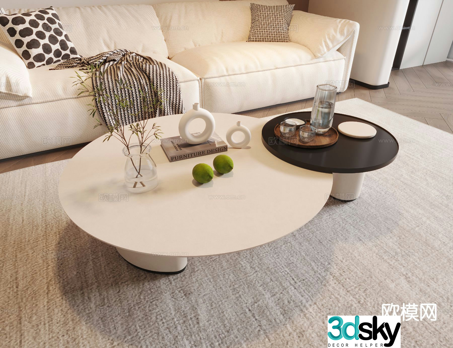 Cream style coffee table mother-in-law coffee table 3d model