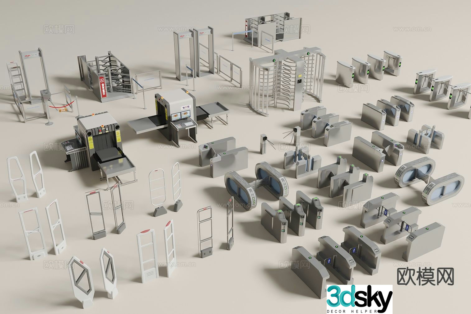 Modern security gate, ticket check channel, security inspection equipment, access control, sensor door 3D model