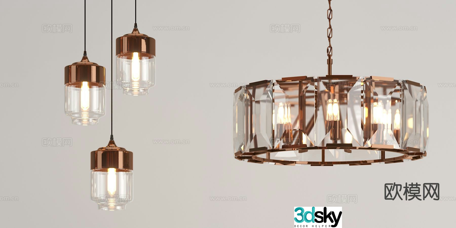 Light luxury glass chandelier 3d model