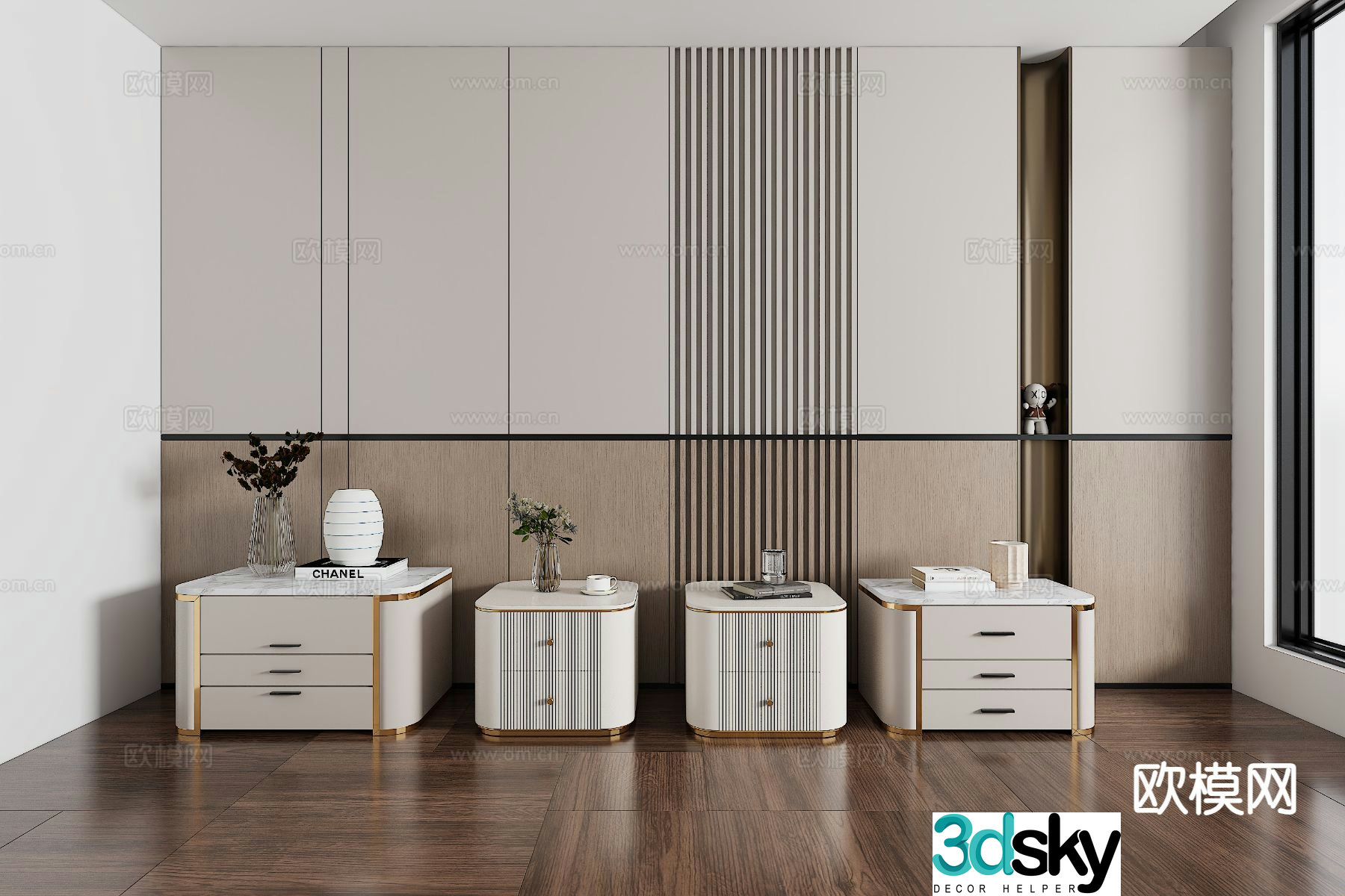 Light luxury bedside table 3D model
