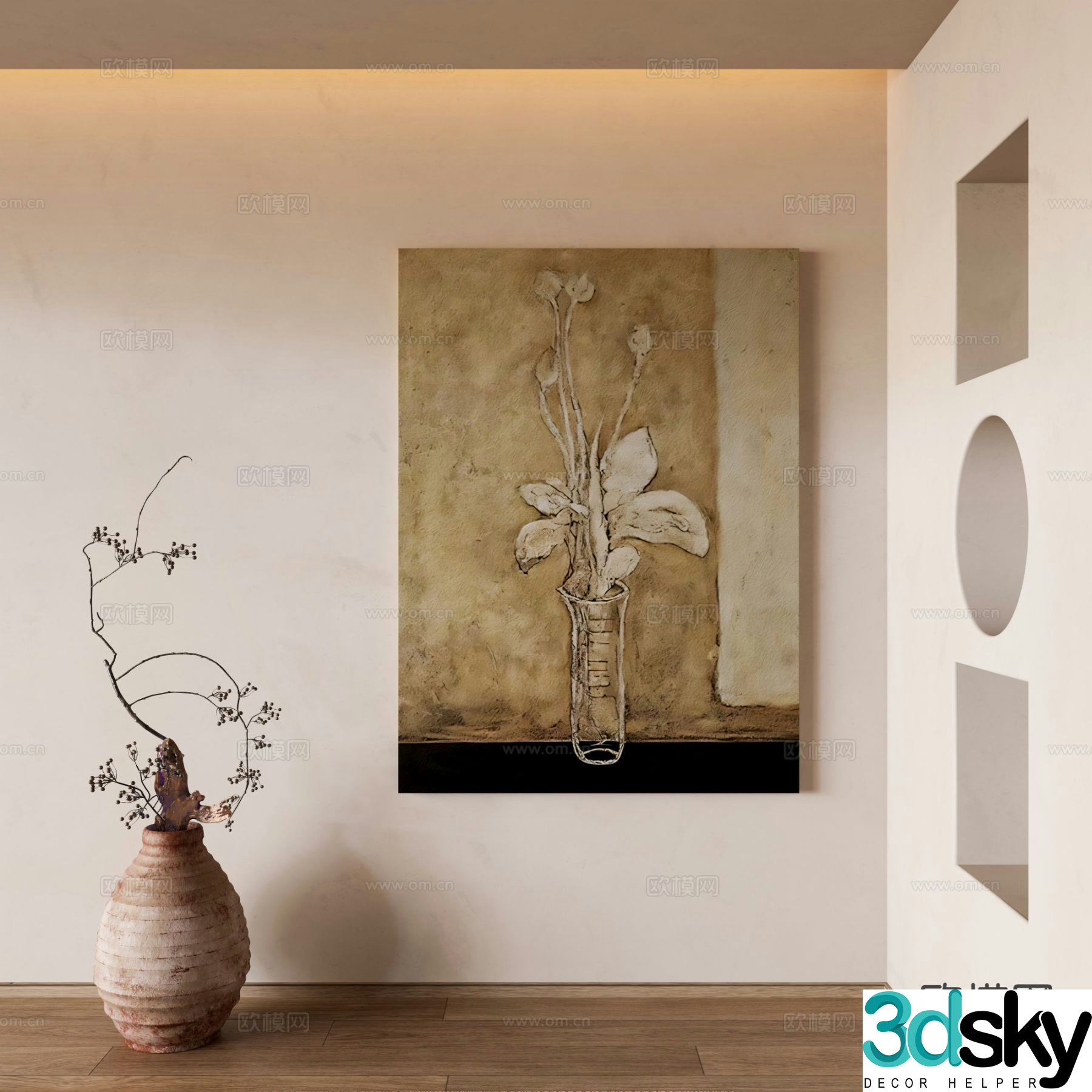 Wabi-sabi style frameless painting oil painting decorative painting 3D model