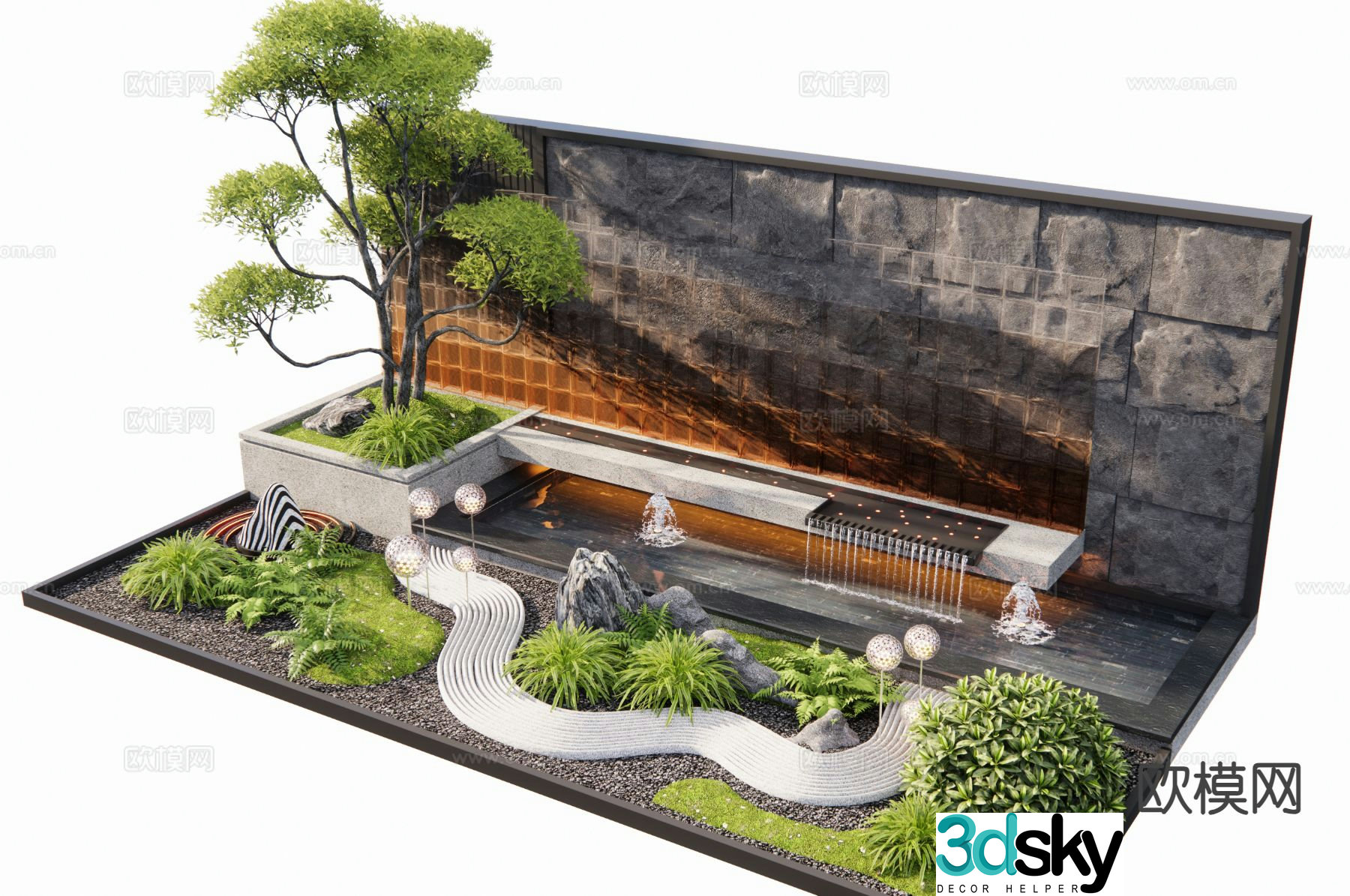 Courtyard landscape wall flowing water landscape wall entrance landscape wall 3D model