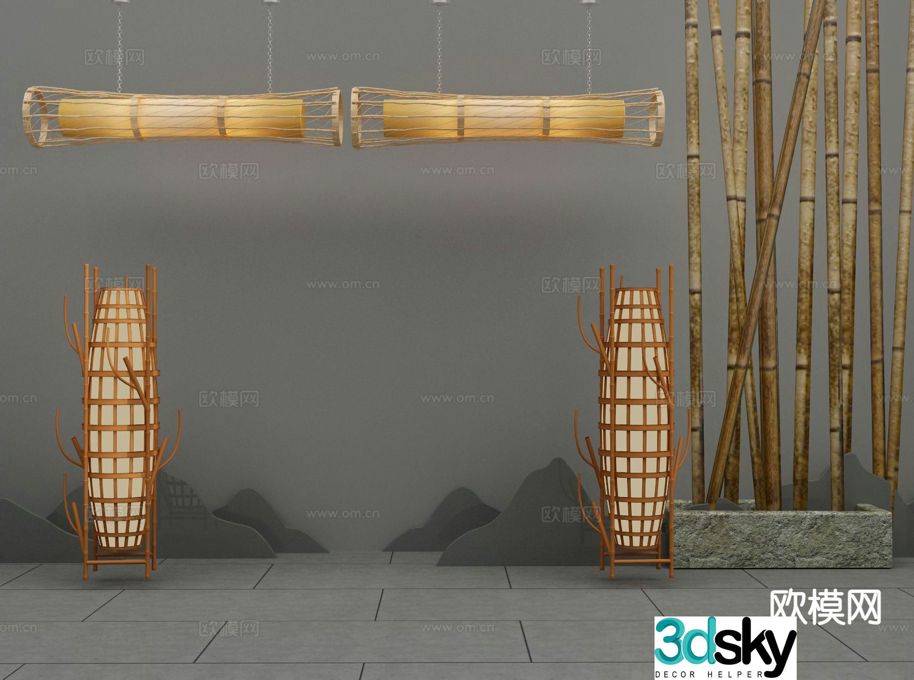 New Chinese style chandelier floor lamp 3d model