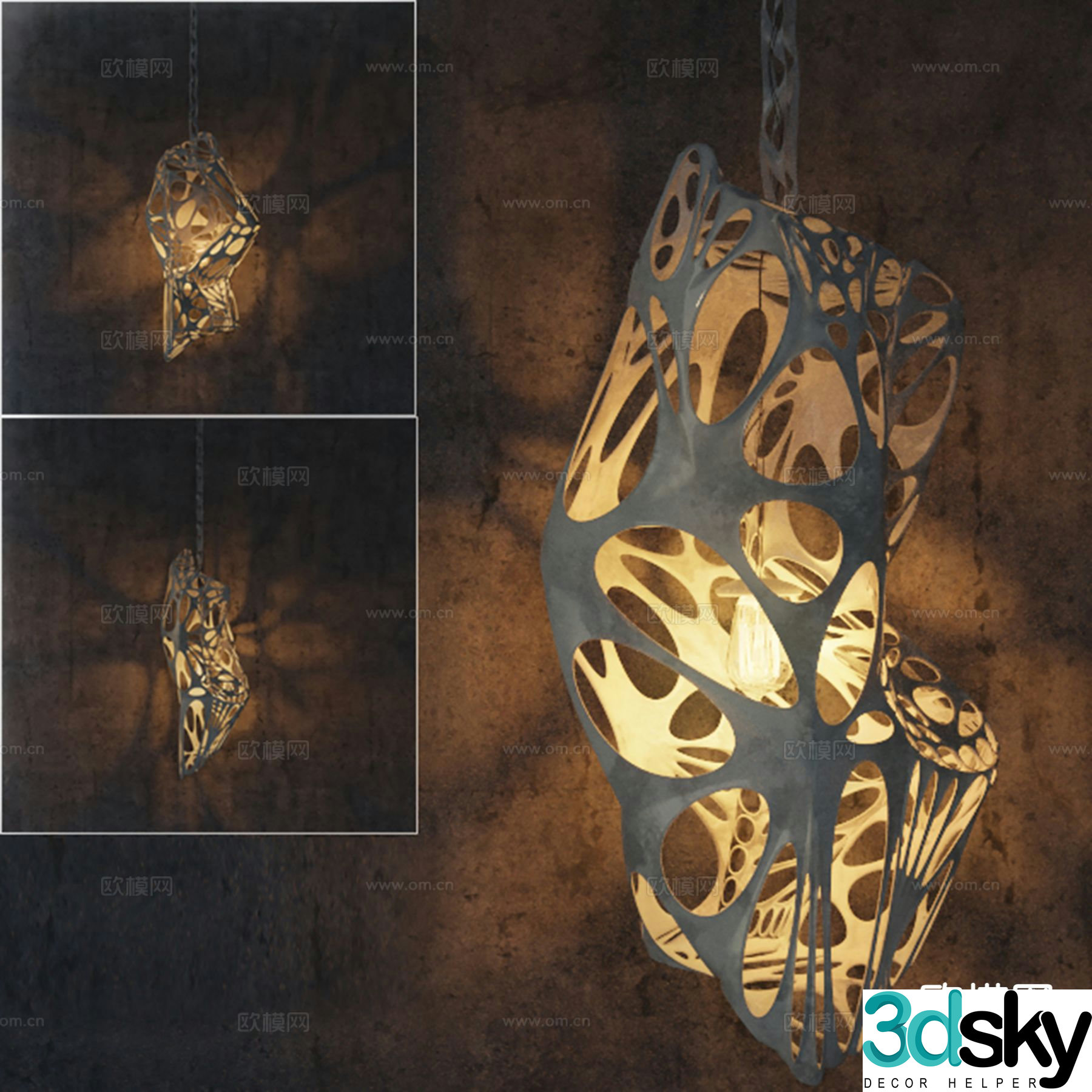 Wabi-sabi chandelier bedside small chandelier 3d model