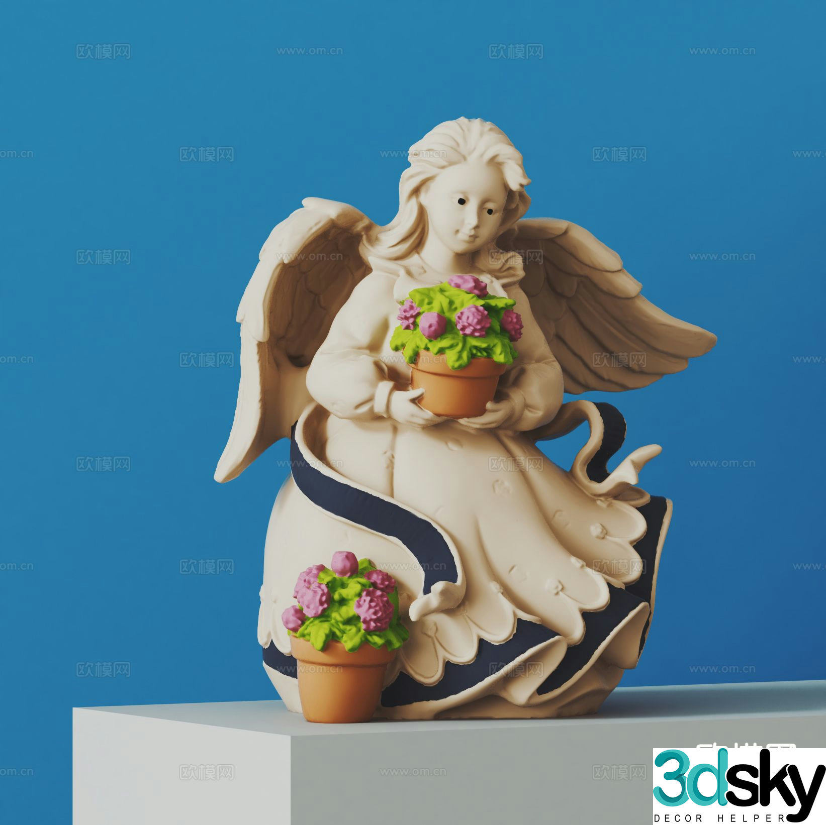 European angel sculpture clay ceramic sculpture bouquet girl 3D model