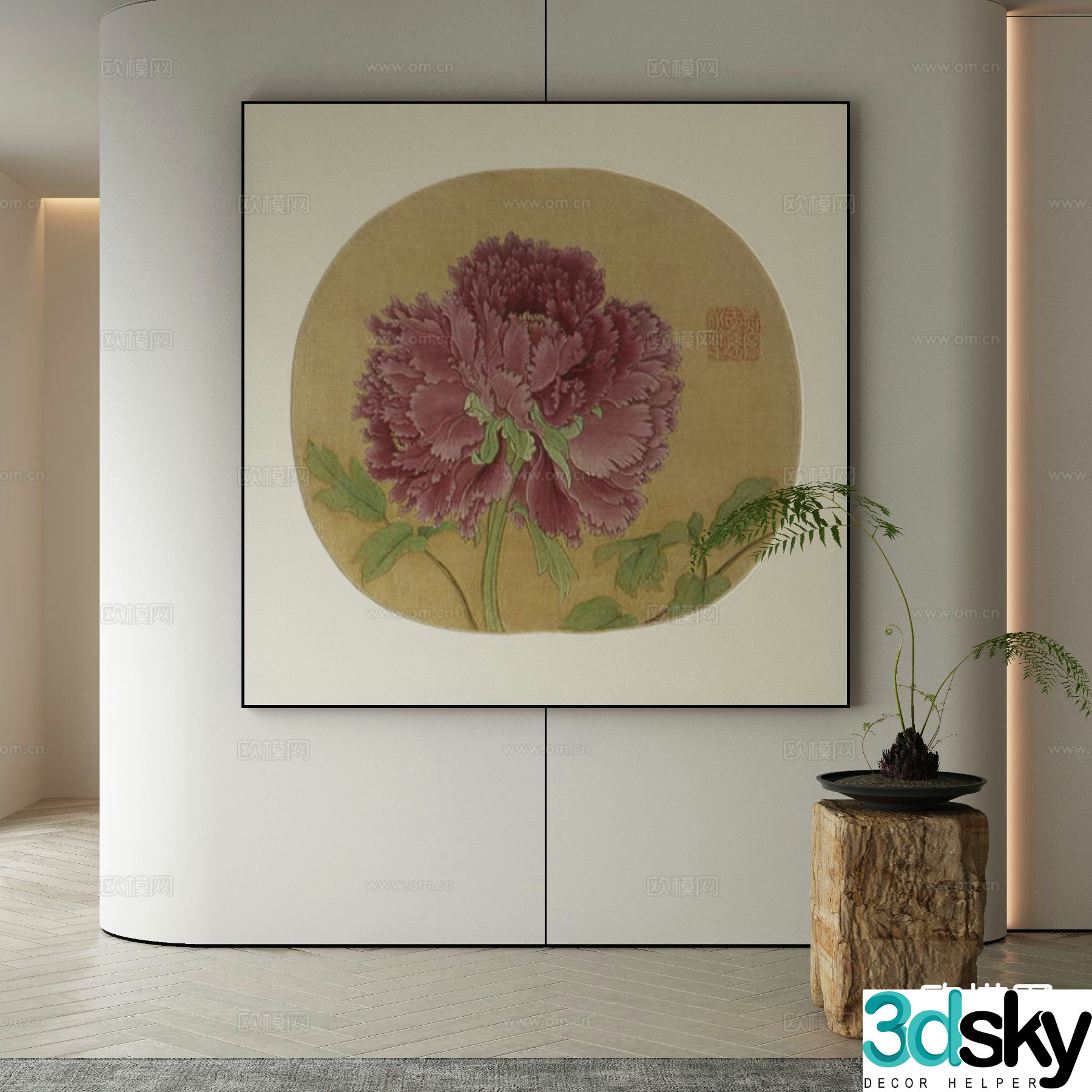 New Chinese style flower painting art painting decorative painting 3d model