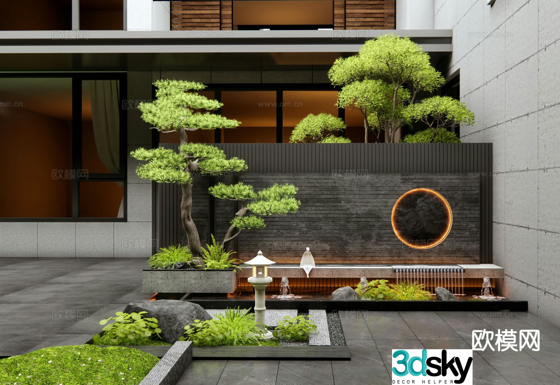 New Chinese style courtyard landscape wall entrance landscape wall flowing water landscape wall 3D model
