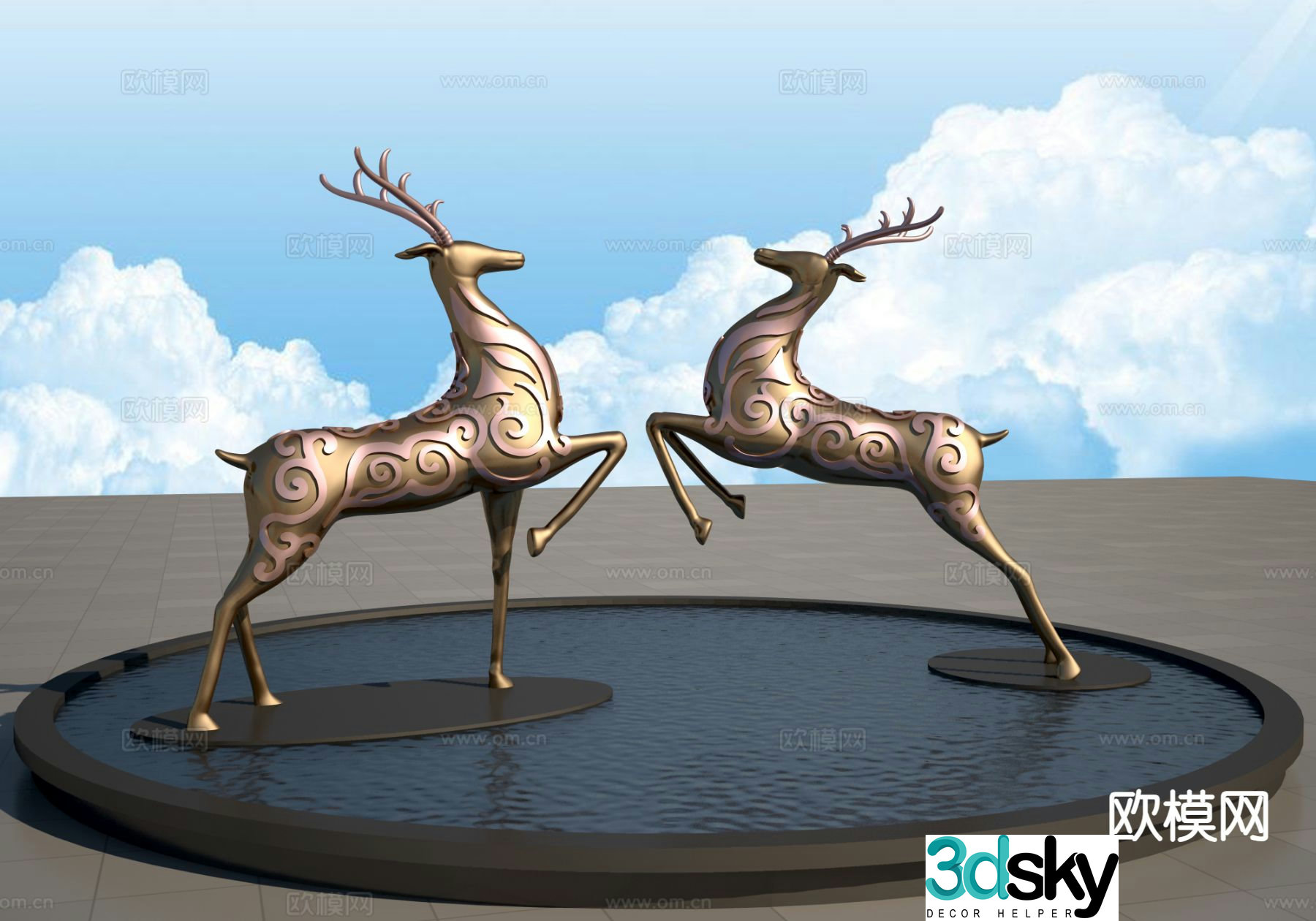 Deer sculpture landscape sculpture 3d model