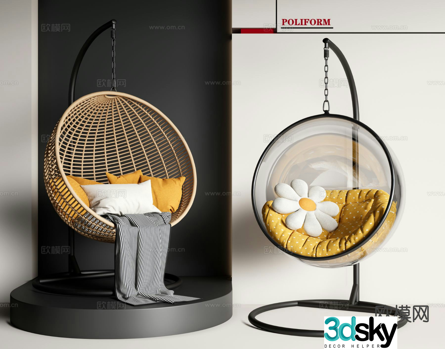 Modern hanging chair swing chair cradle chair 3d model