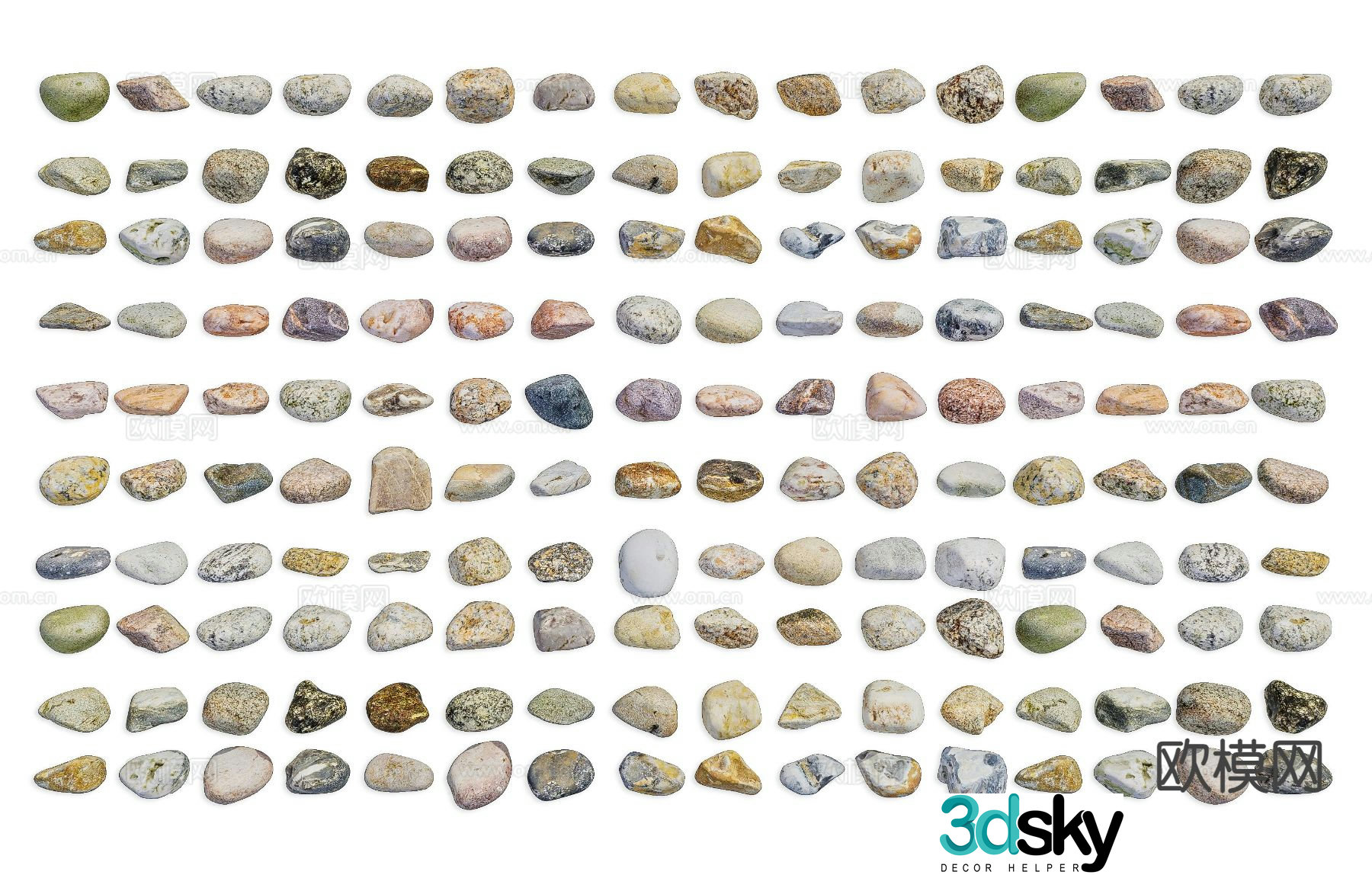 Pebbles five-flowered stones gravel 3d model