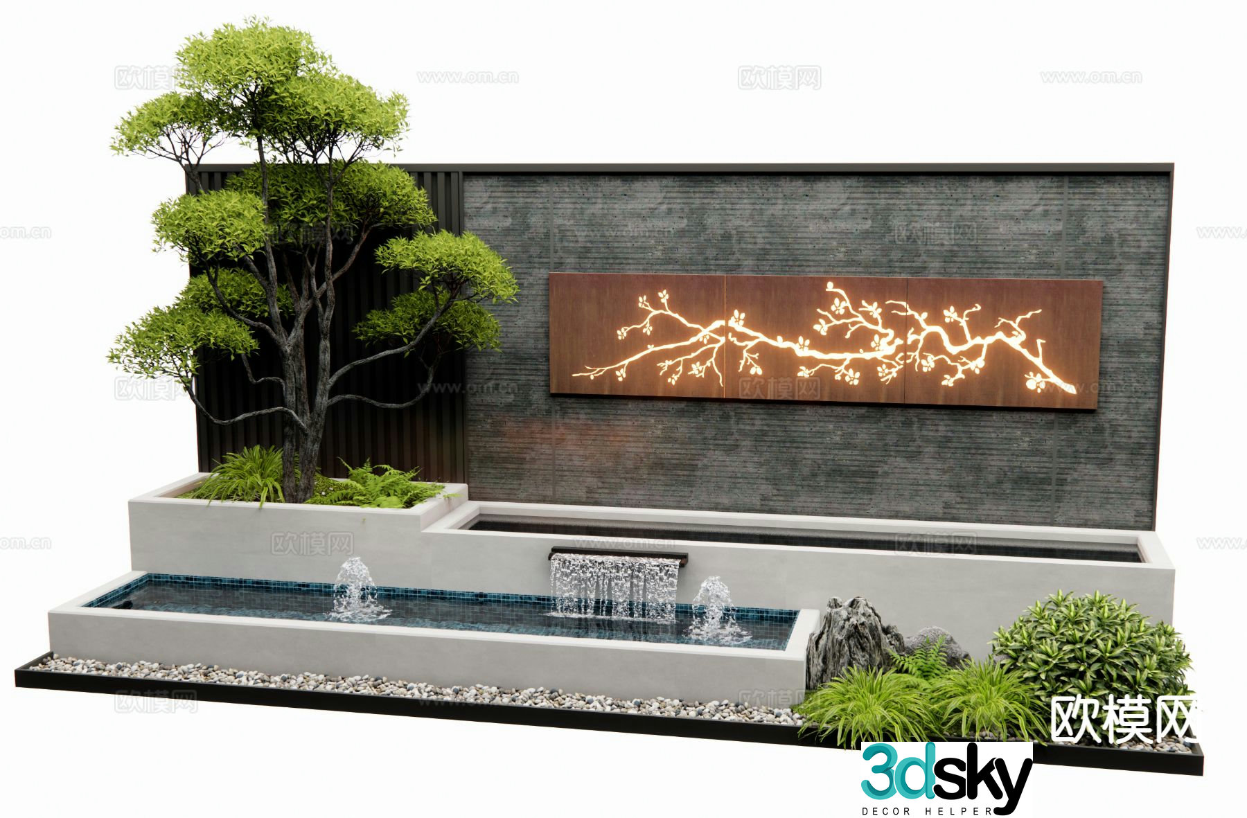 Courtyard landscape wall flowing water landscape wall 3D model