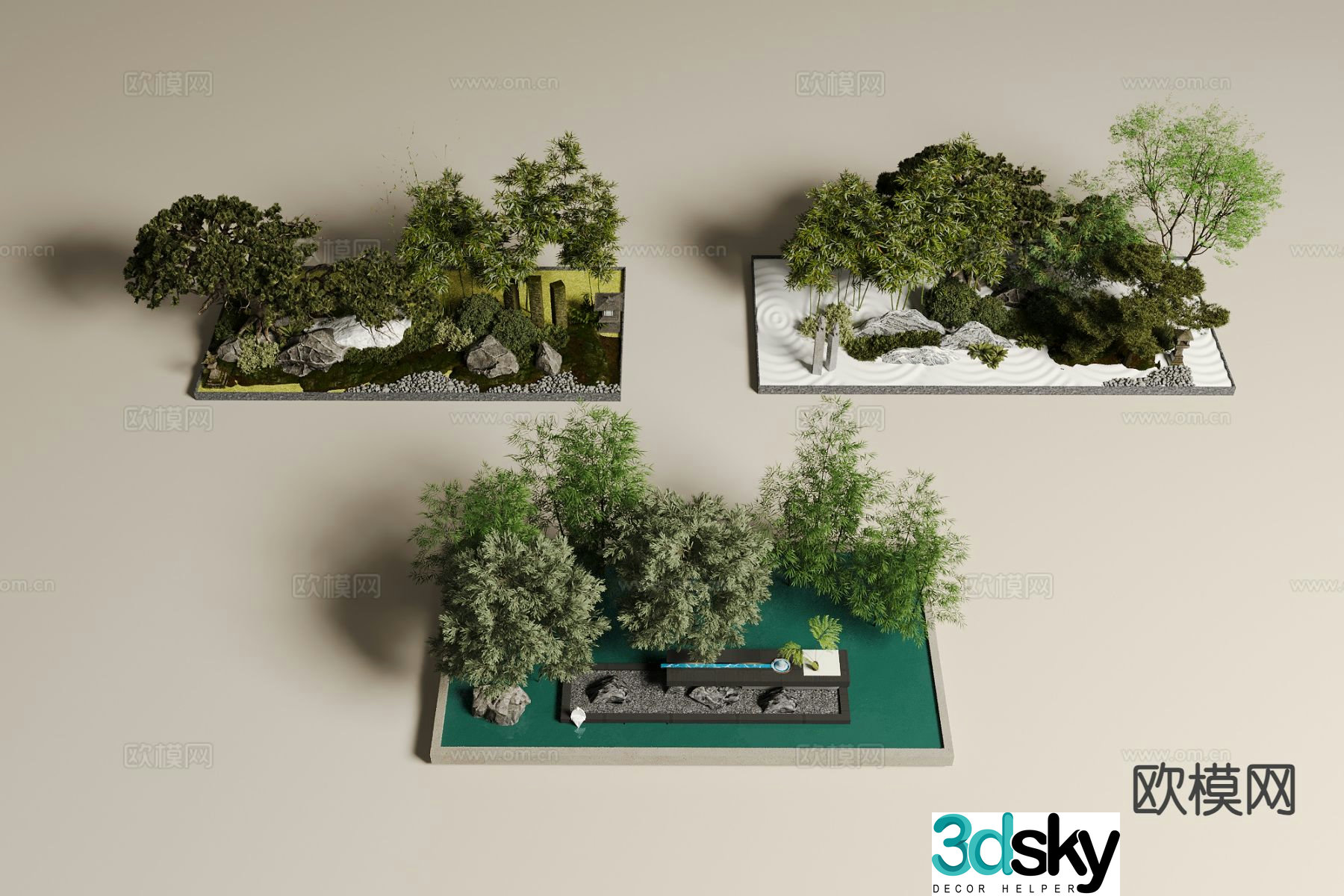 Landscape sketches plant landscaping garden road paving 3D model