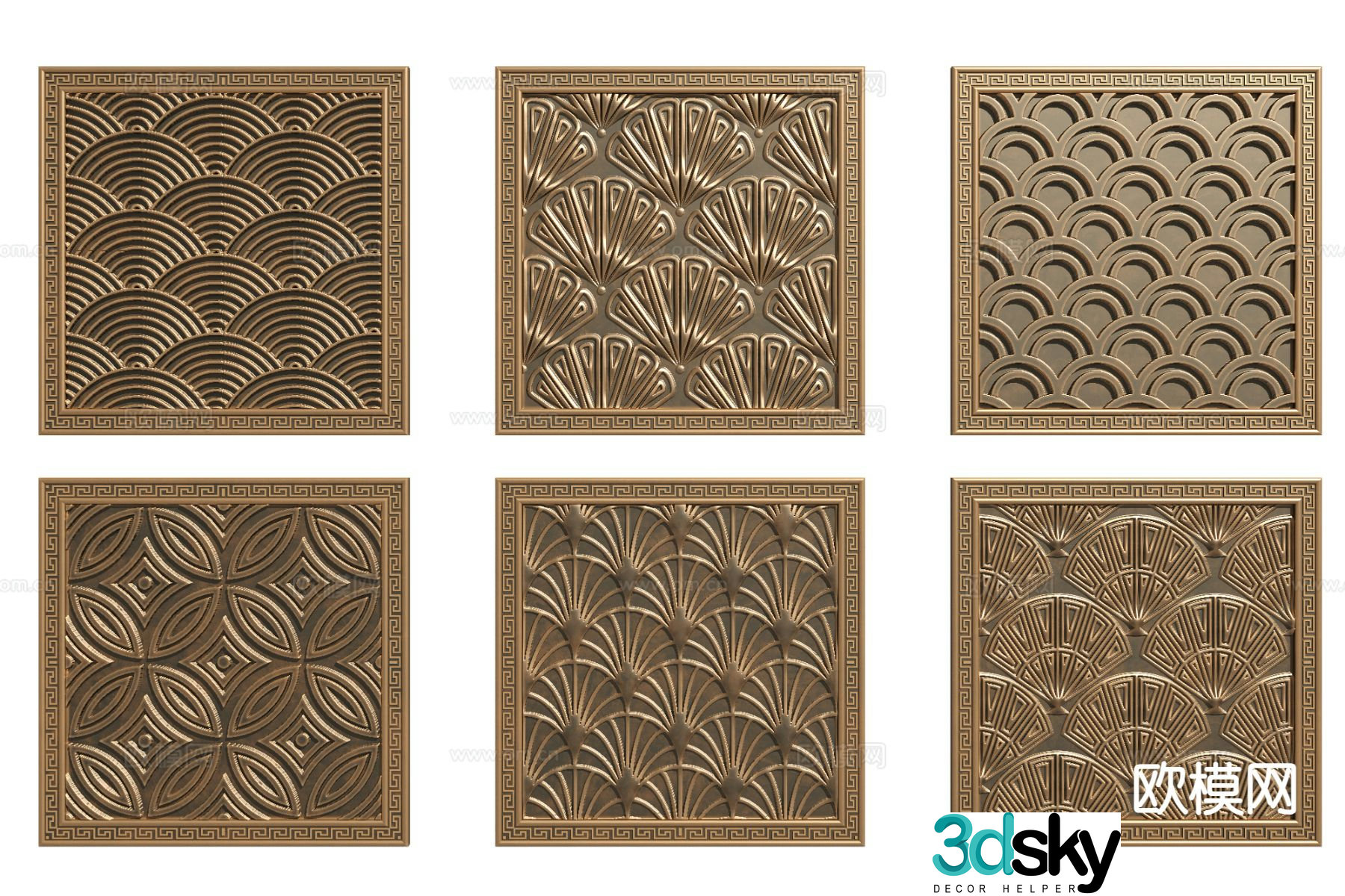Copper plate carving relief carving 3d model