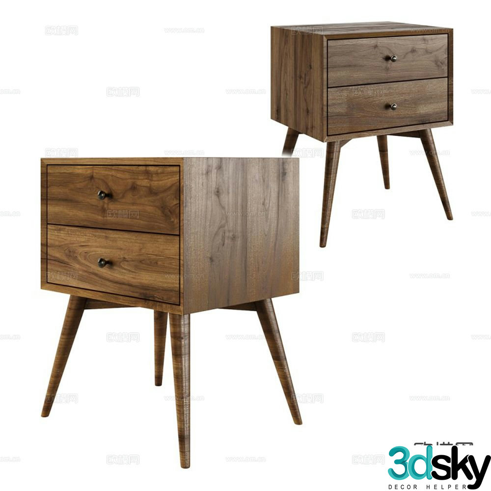 Walnut bedside table 3d model