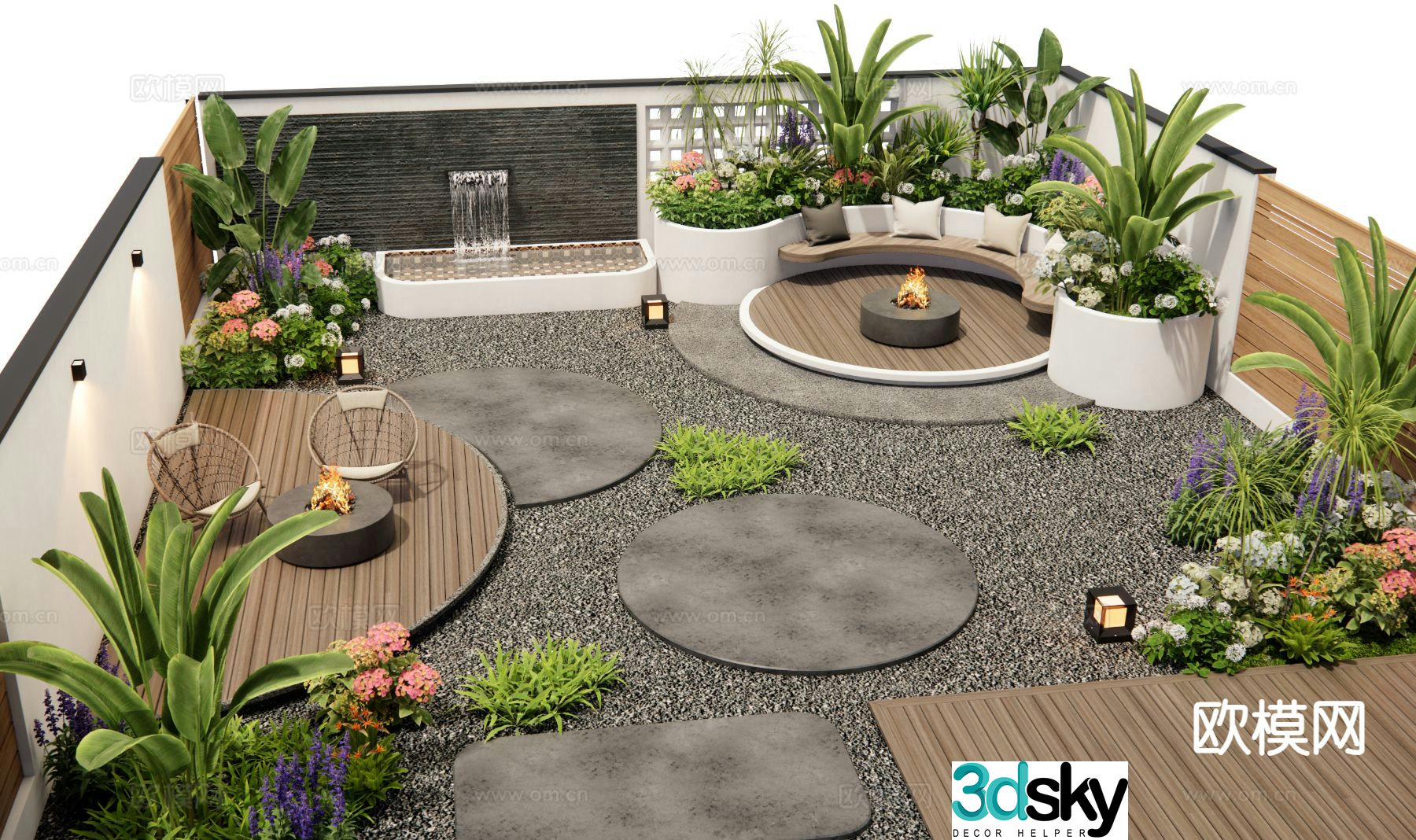 Modern roof garden courtyard landscape 3d model