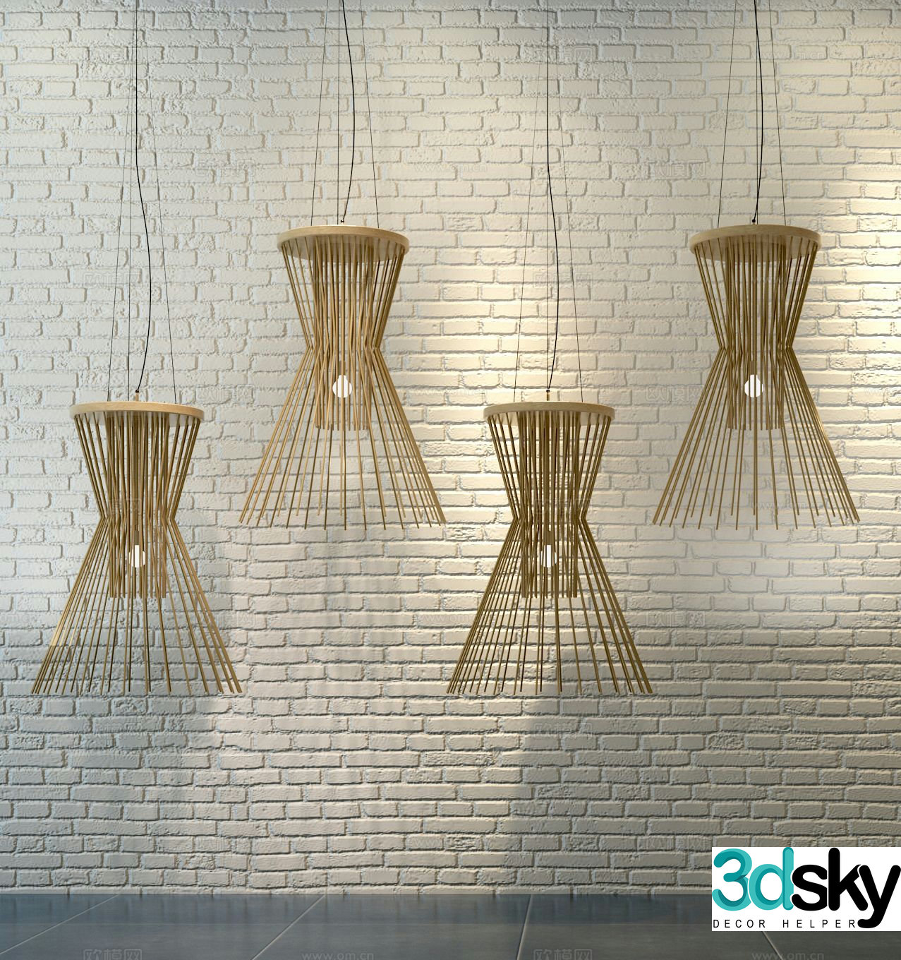 Wabi-sabi chandelier bamboo chandelier 3d model