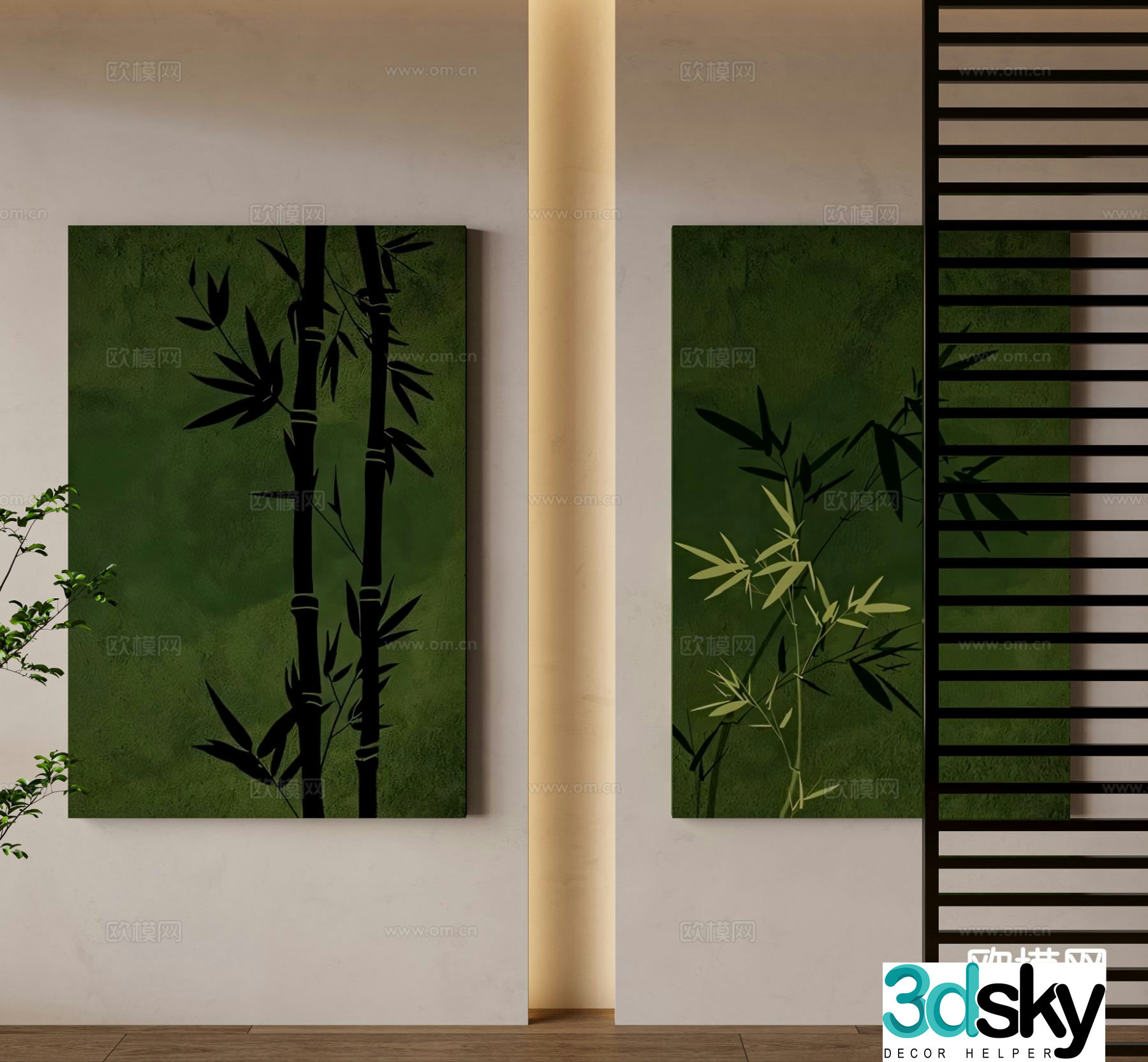 Medieval style bamboo painting decorative painting 3d model