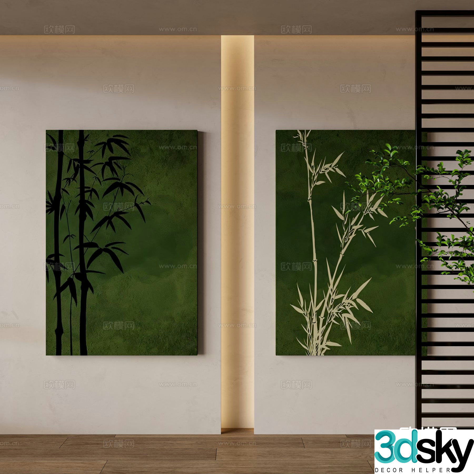 Medieval style bamboo hanging painting decorative painting 3d model