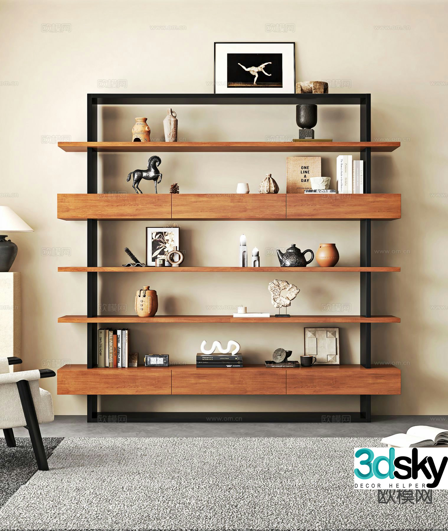 Medieval style bookshelf display rack 3d model