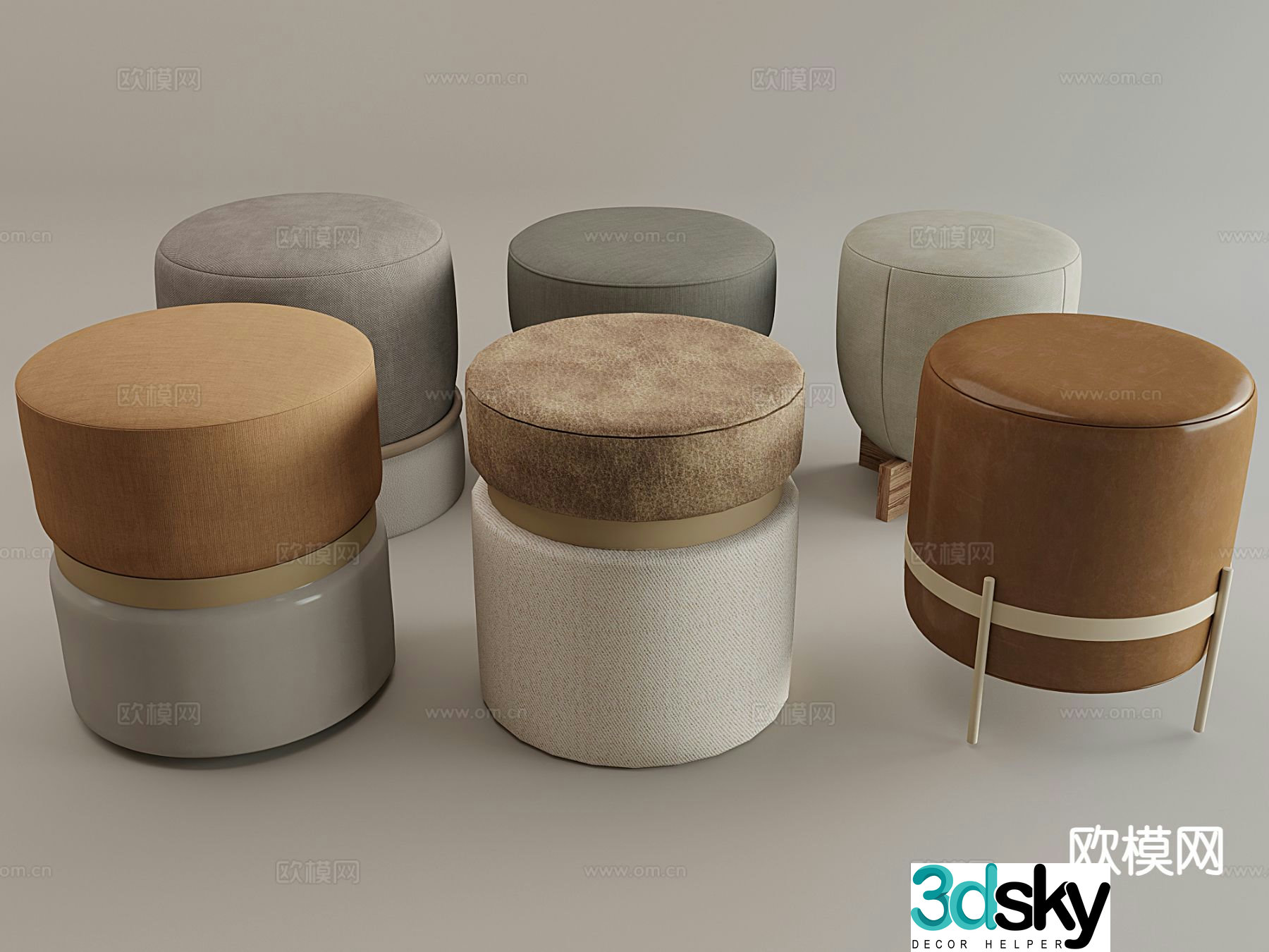 Modern stool round stool dressing stool makeup stool 3d model