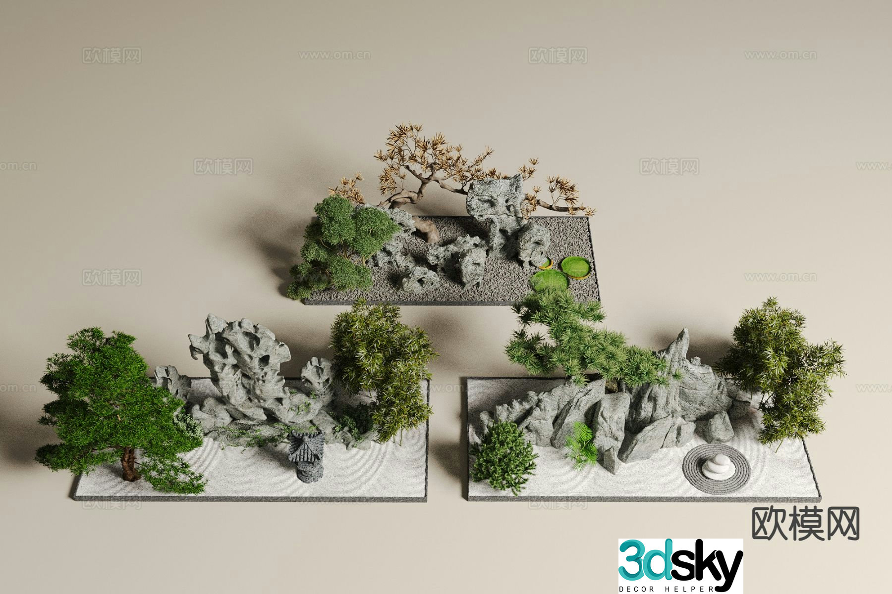 Rockery waterscape courtyard landscape sketch 3D model
