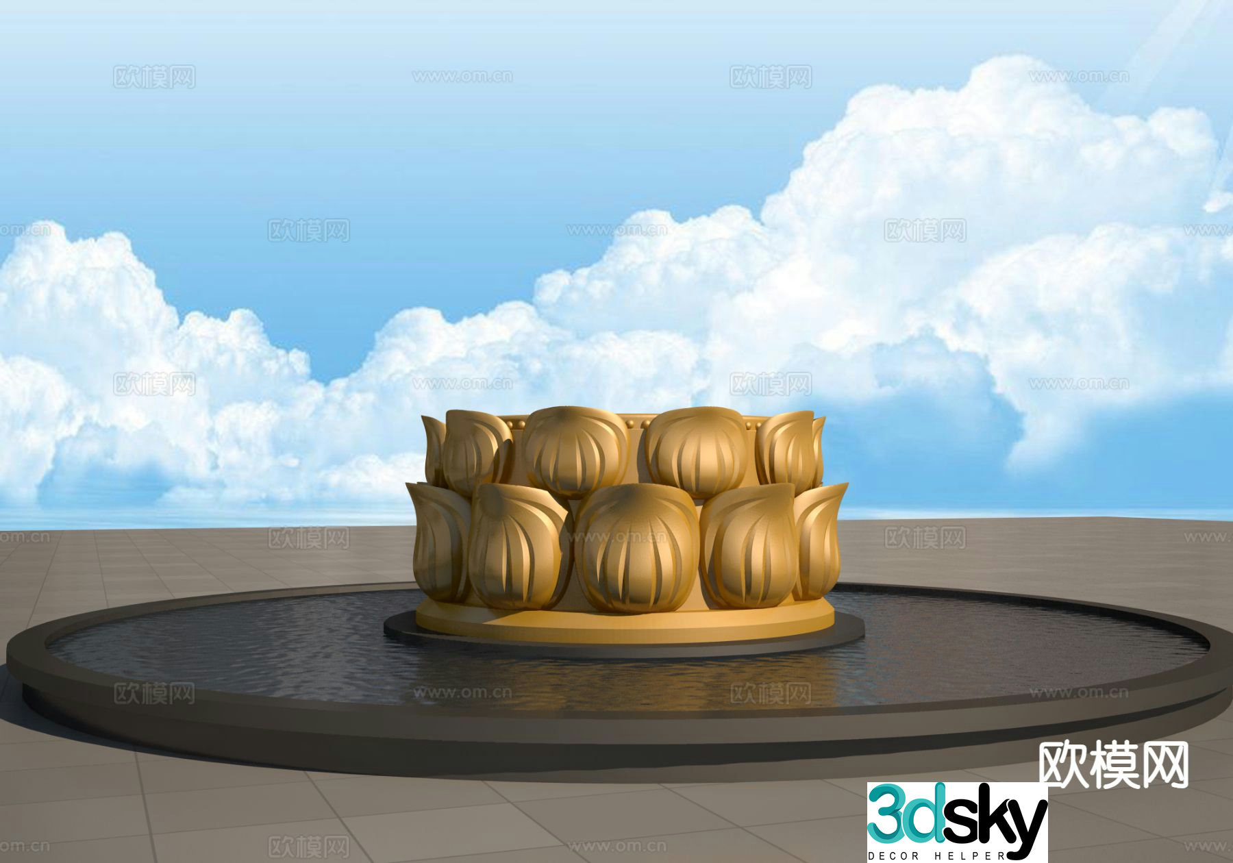 Chinese lotus platform sculpture 3d model