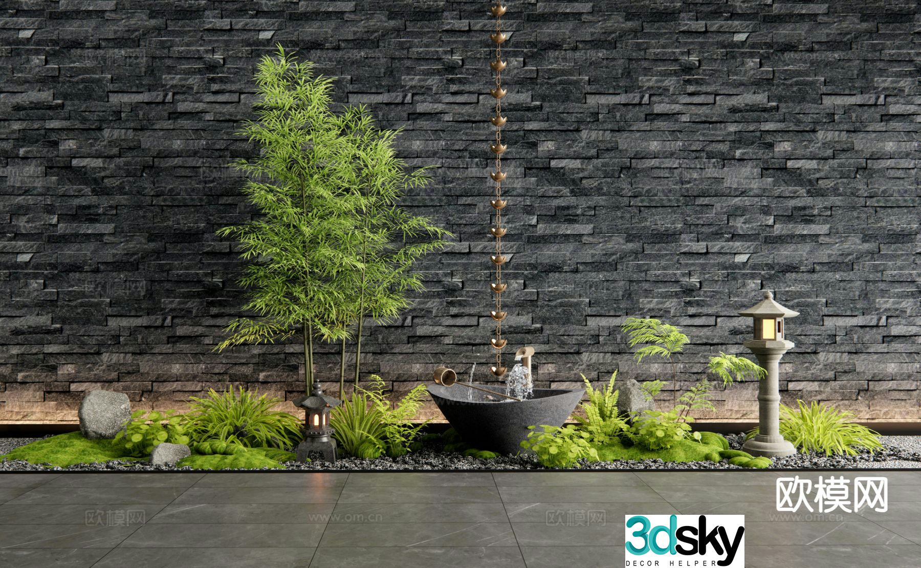 New Chinese style indoor landscaping courtyard sketch 3D model