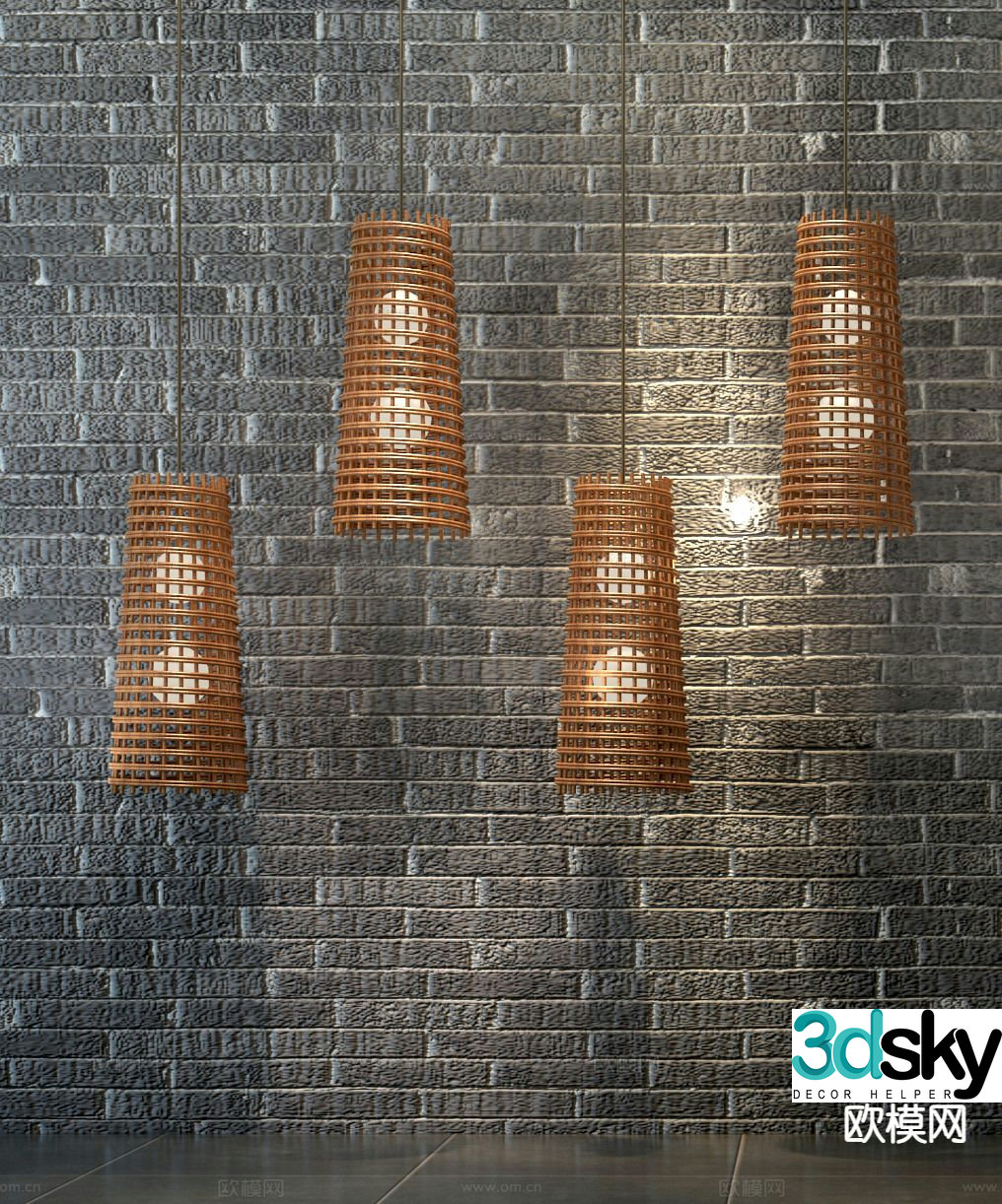 Wabi-sabi chandelier bamboo chandelier 3d model