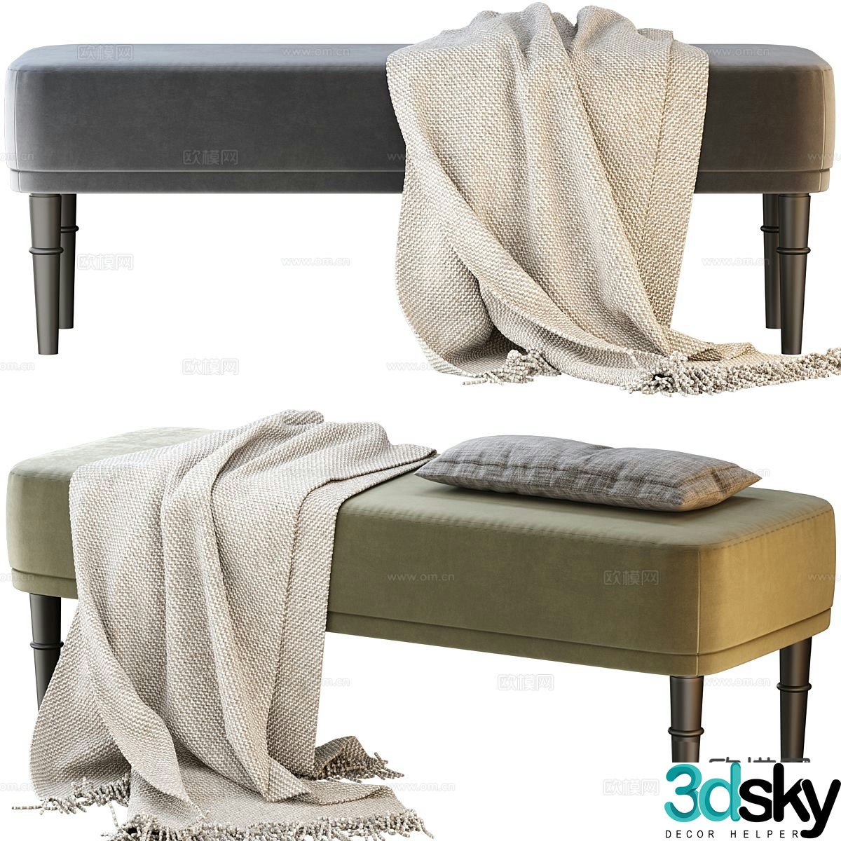 Modern footrest bedside stool 3d model